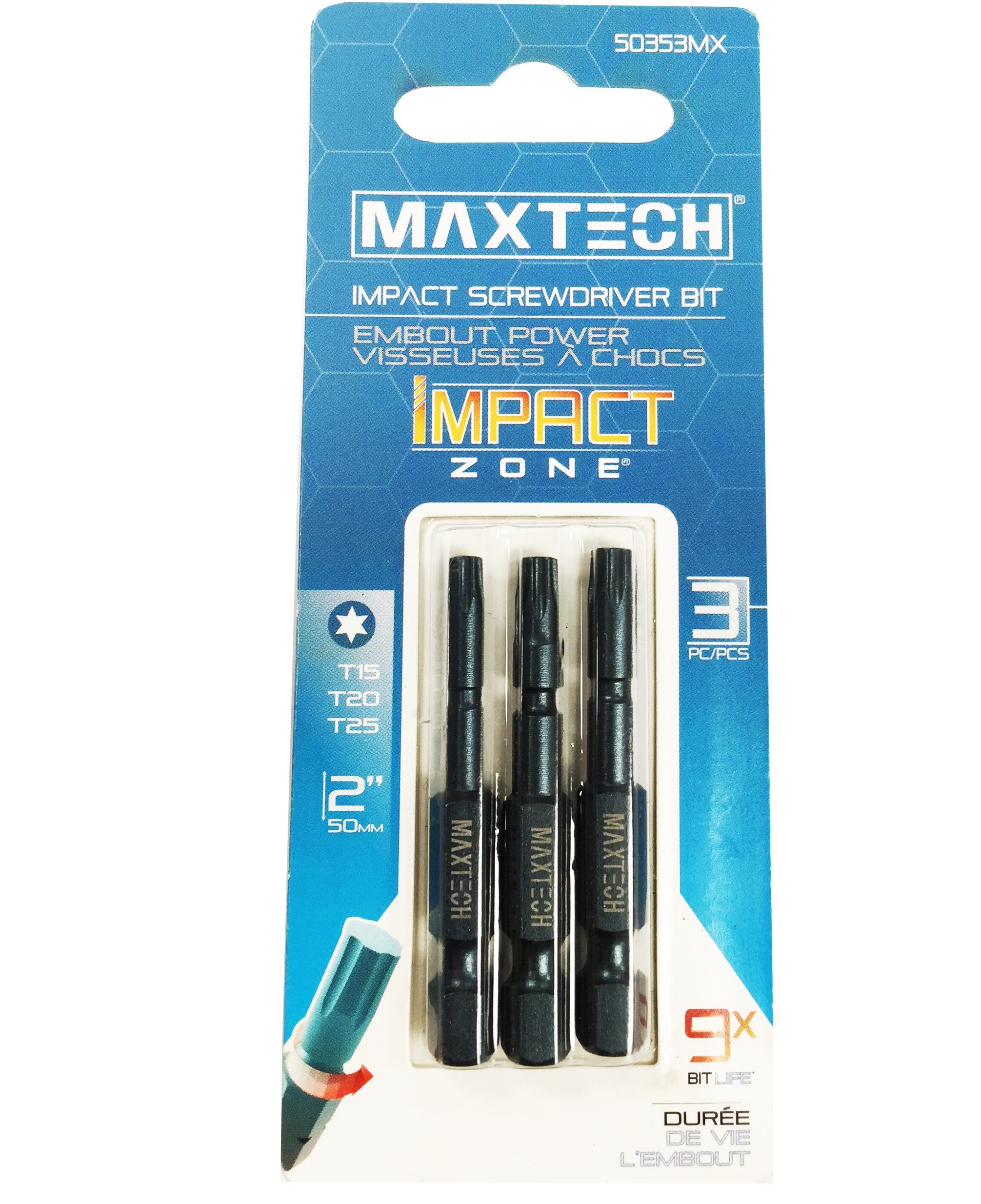 50353MX Impact Zone Torx Screwdriver Bit, 2-Inch (3-Pack) - Durable T25 Screwdriver Bit for Power Drills, DIY Projects & Automotive Repairs