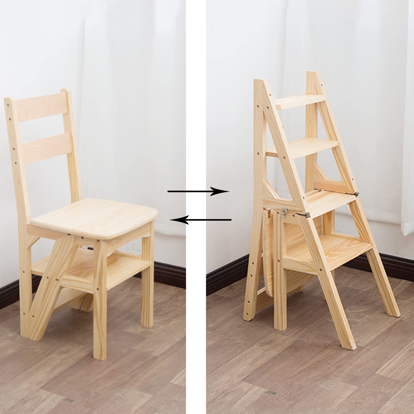 4-Step Folding Wooden Step Stool - Portable Ladder Chair for Bathroom, Office, Kitchen - Shoe Bench & Flower Stand - Perfect for Home, Storage, and DIY Projects