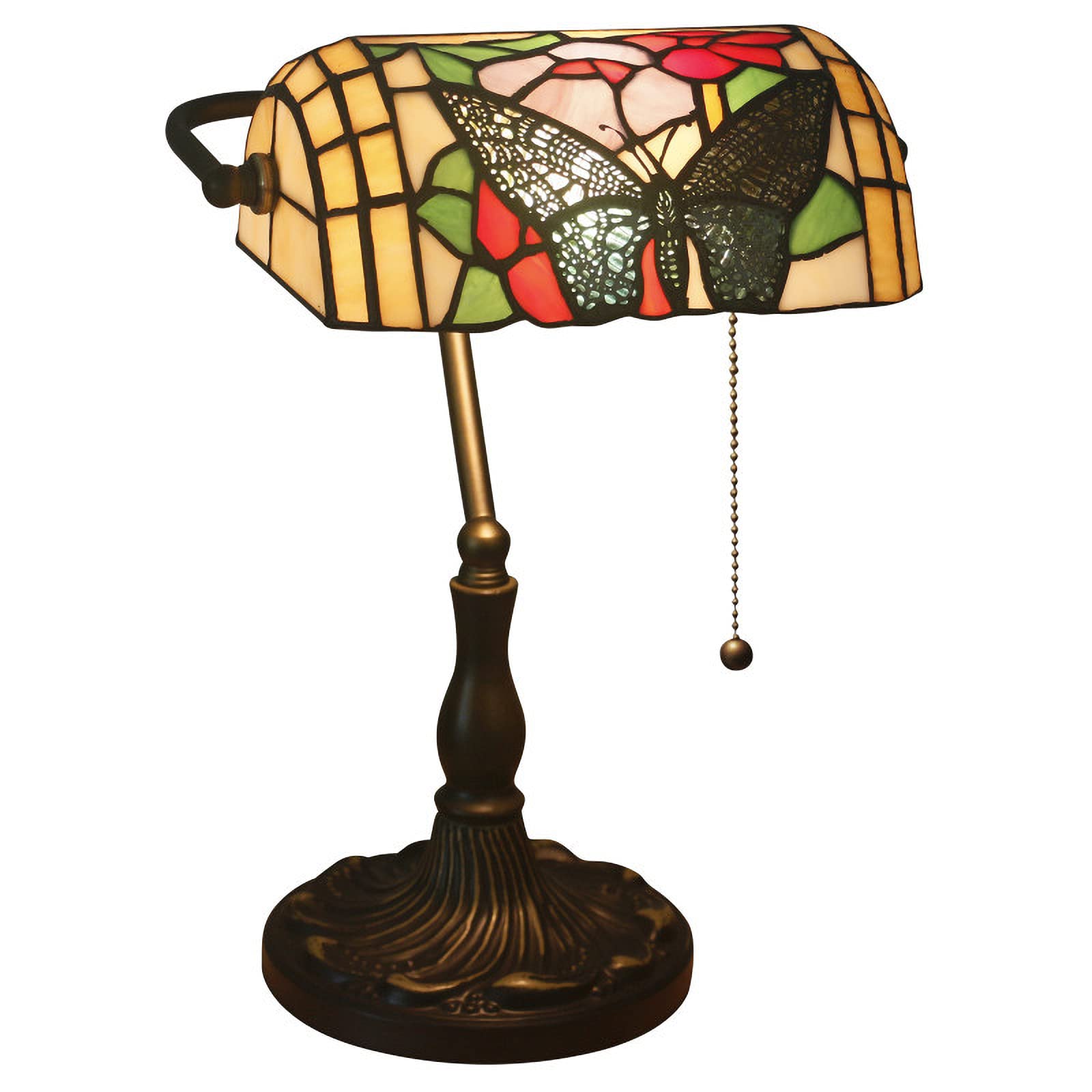 10 Inch Tiffany Table Lamp - Handmade Butterfly Rose Stained Glass Desk Light, Retro Style Nightstand Lamp for Bedroom, Living Room, Office Decor - Perfect for Reading, Relaxing & Night Light Use