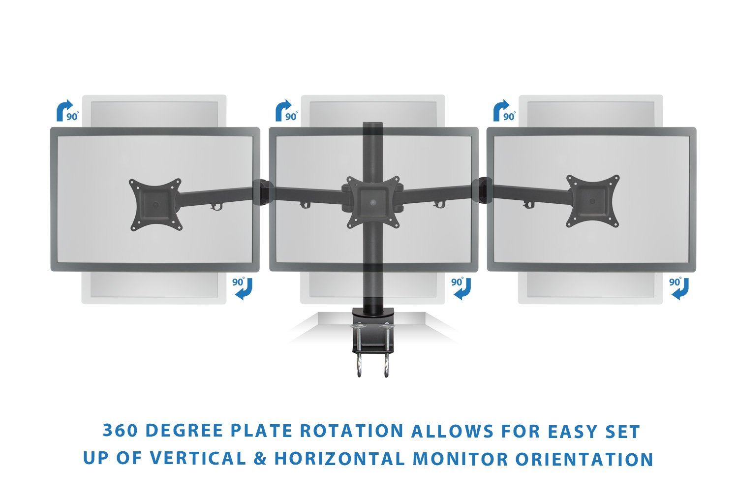 Mount-It! Triple Monitor Mount Stand - Heavy Duty Full Motion 3 Monitor Desk Mount for 19-24 Inch Screens | VESA 75x75/100x100 Compatible | C-Clamp & Grommet Base | Adjustable Arms | Perfect for Gaming, Office & Home Workstations