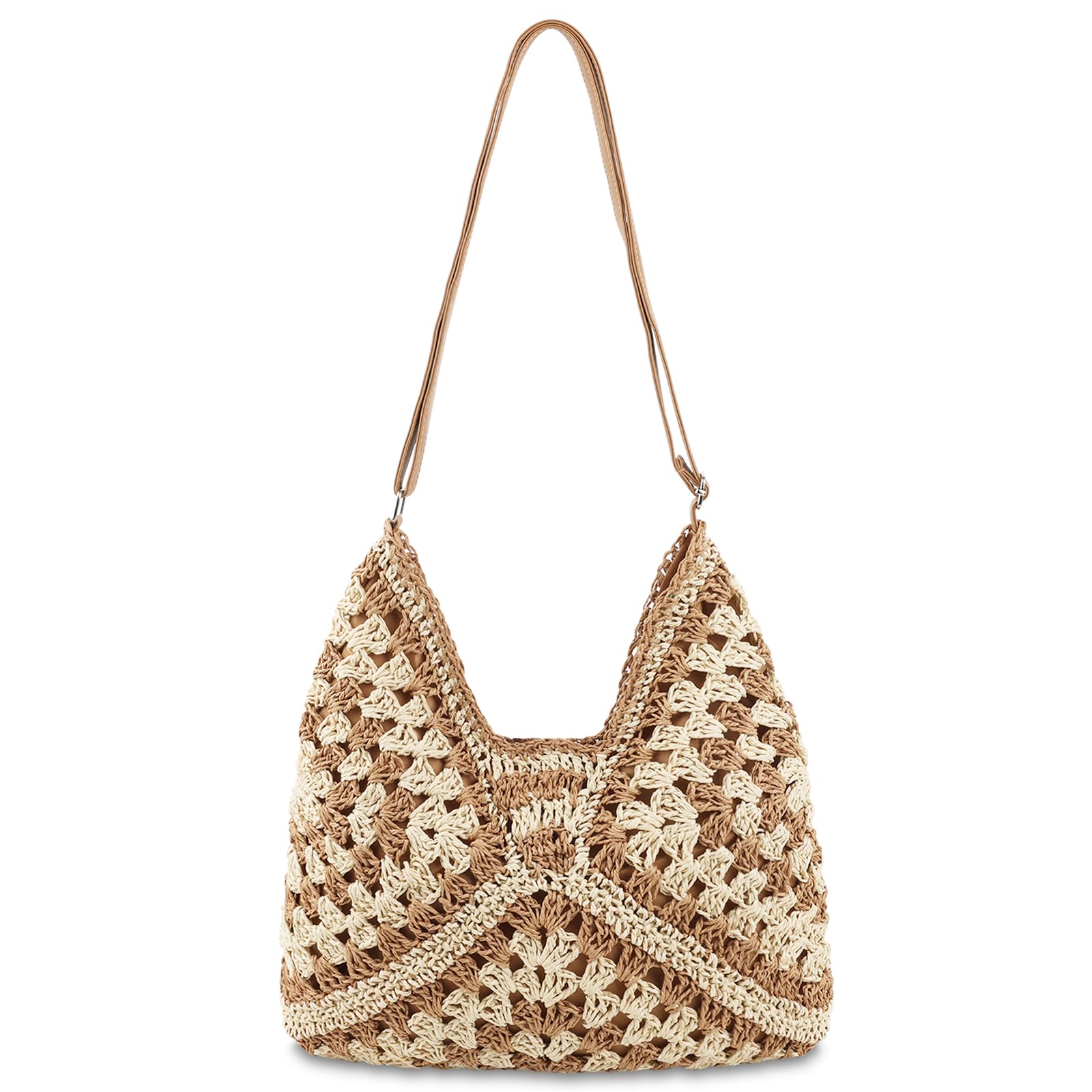 Stylish Woven Straw Hobo Beach Bag for Women - Vintage Crochet Shoulder Tote, Foldable Travel Handbag for Summer Vacations & Poolside Outings