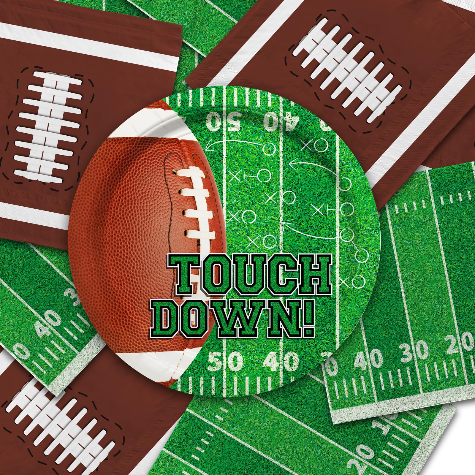 Football Party Supplies Kit for 50 Guests - Touchdown Dinner Plates, Dessert Plates & Napkins Set - Perfect for Football Birthday Parties, Game Day Decorations & Tailgate Events