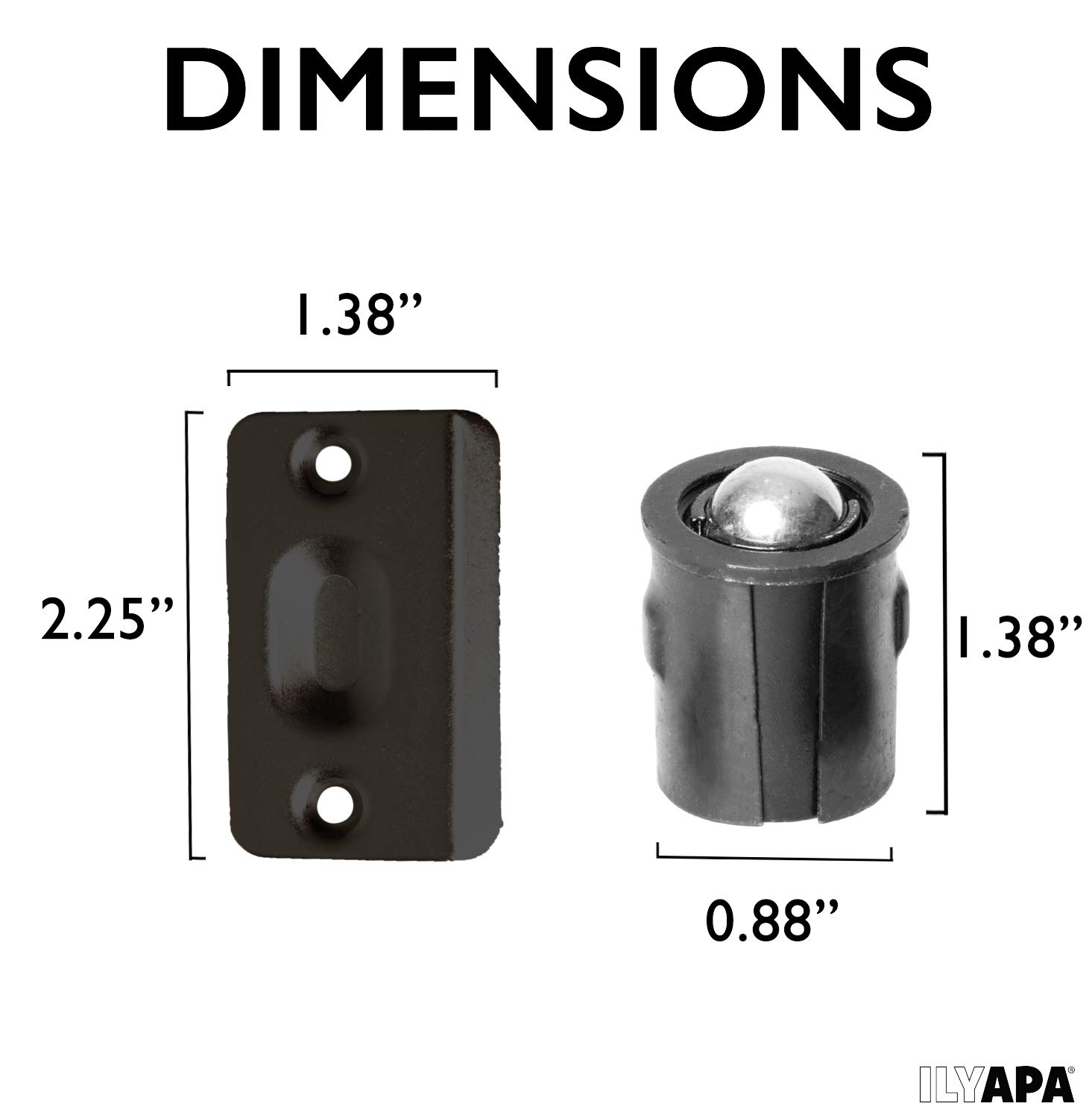 Ilyapa Black Ball Catch Door Hardware - 2 Pack | Invisible French Ball Catch for Closet & Pantry Doors | Durable Cabinet Latch for Smooth Silent Closing | Perfect for Wardrobes, Kitchen Cabinets & Sliding Doors