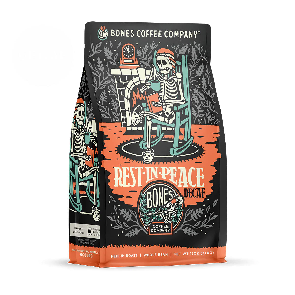 Rest In Peace Premium Decaf Coffee | 12oz Whole Bean | Smooth Low Acid Blend for Evening Relaxation & Better Sleep
