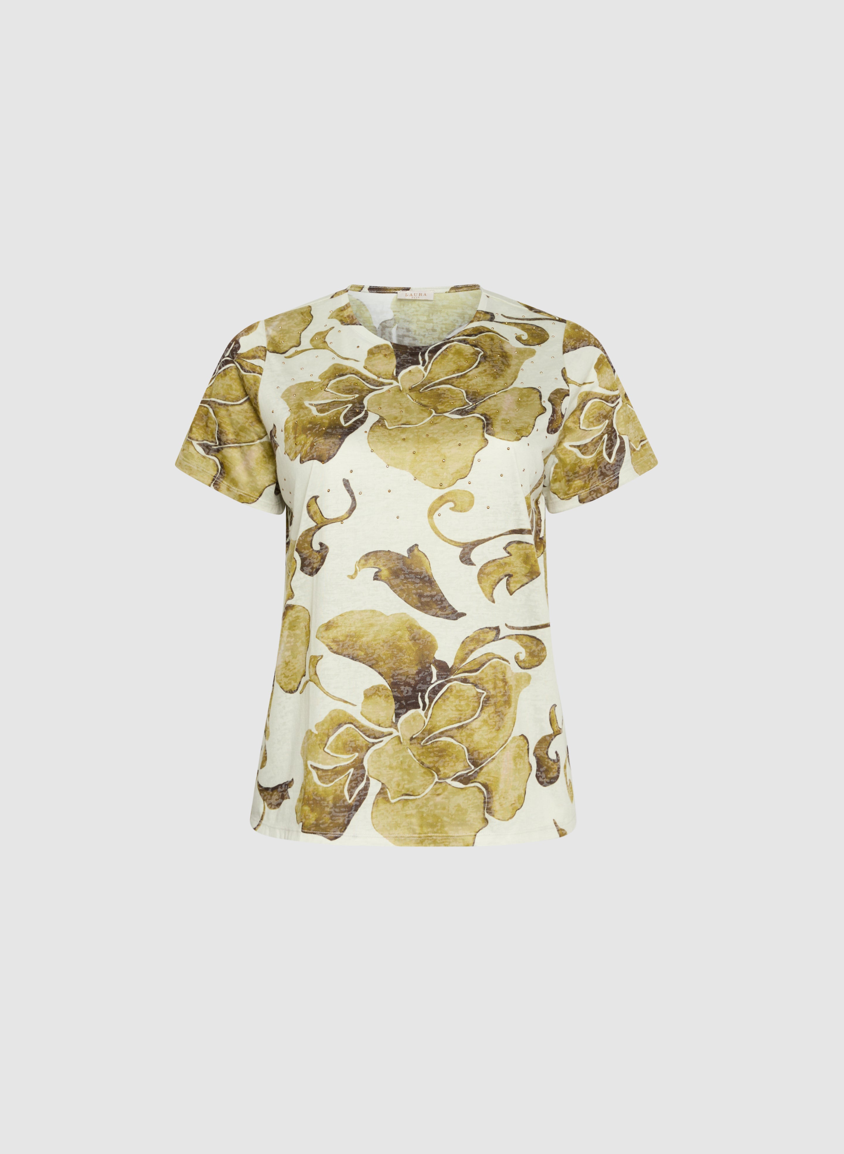 Floral Rhinestone T-Shirt for Women - Sparkling Crystal Embellished Casual Tee - Perfect for Parties, Dates & Everyday Wear