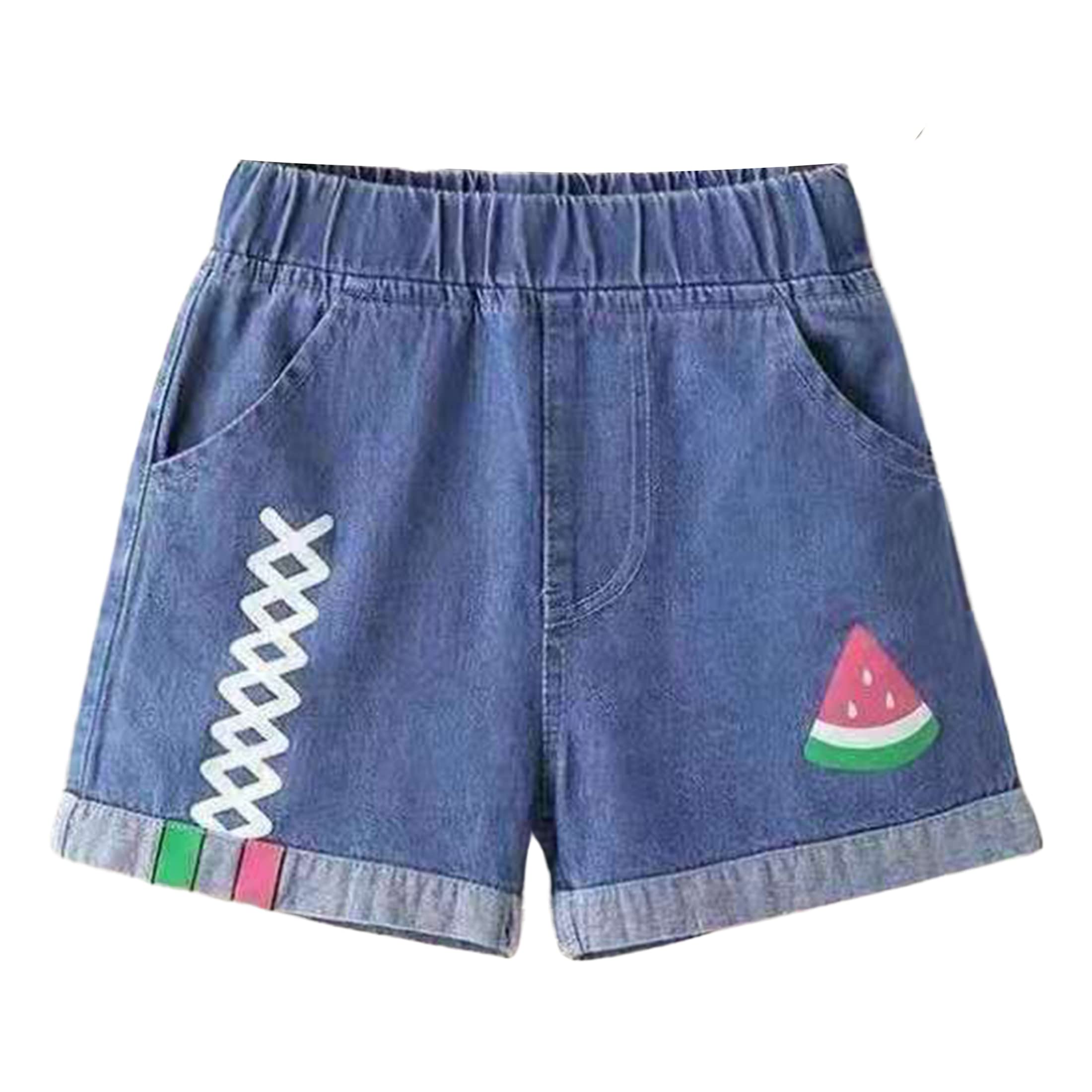 QIBABU Girls Ripped Denim Shorts - Stretchable Elastic Waist Jeans Shorts for Kids 4-9 Years - Perfect for Summer Play, School & Casual Outings