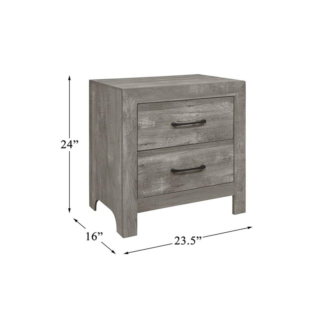 Pemberly Row Gray Wood 2-Drawer Nightstand - Bedside Table for Bedroom, Living Room, or Guest Room Storage