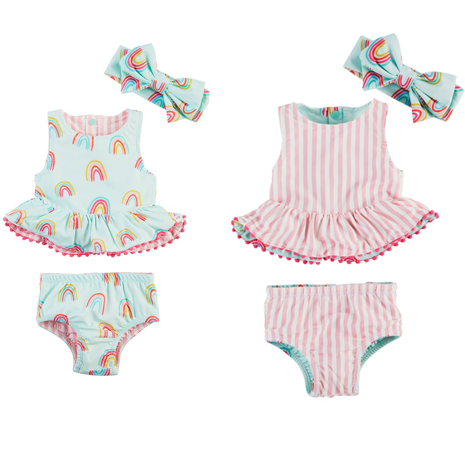 Mud Pie Girls Reversible Swimsuit & Headband Set - 2-Piece Swimwear for Toddler Girls - Perfect for Beach, Pool & Summer Vacations
