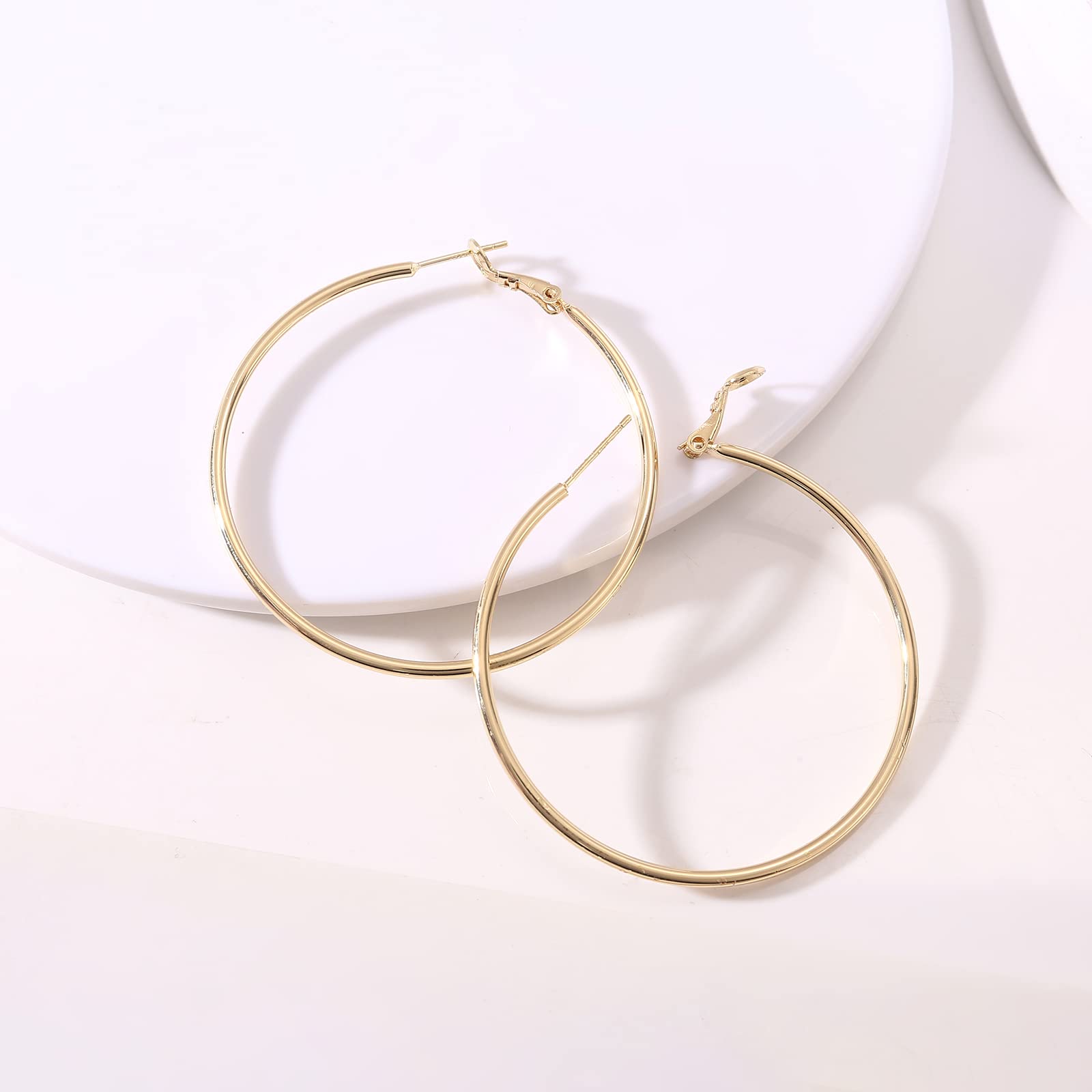 Hypoallergenic 19k Gold Plated Sterling Silver Hoop Earrings for Women - Large Fashion Hoops Set, Trendy Jewelry Gift for Everyday Wear & Special Occasions