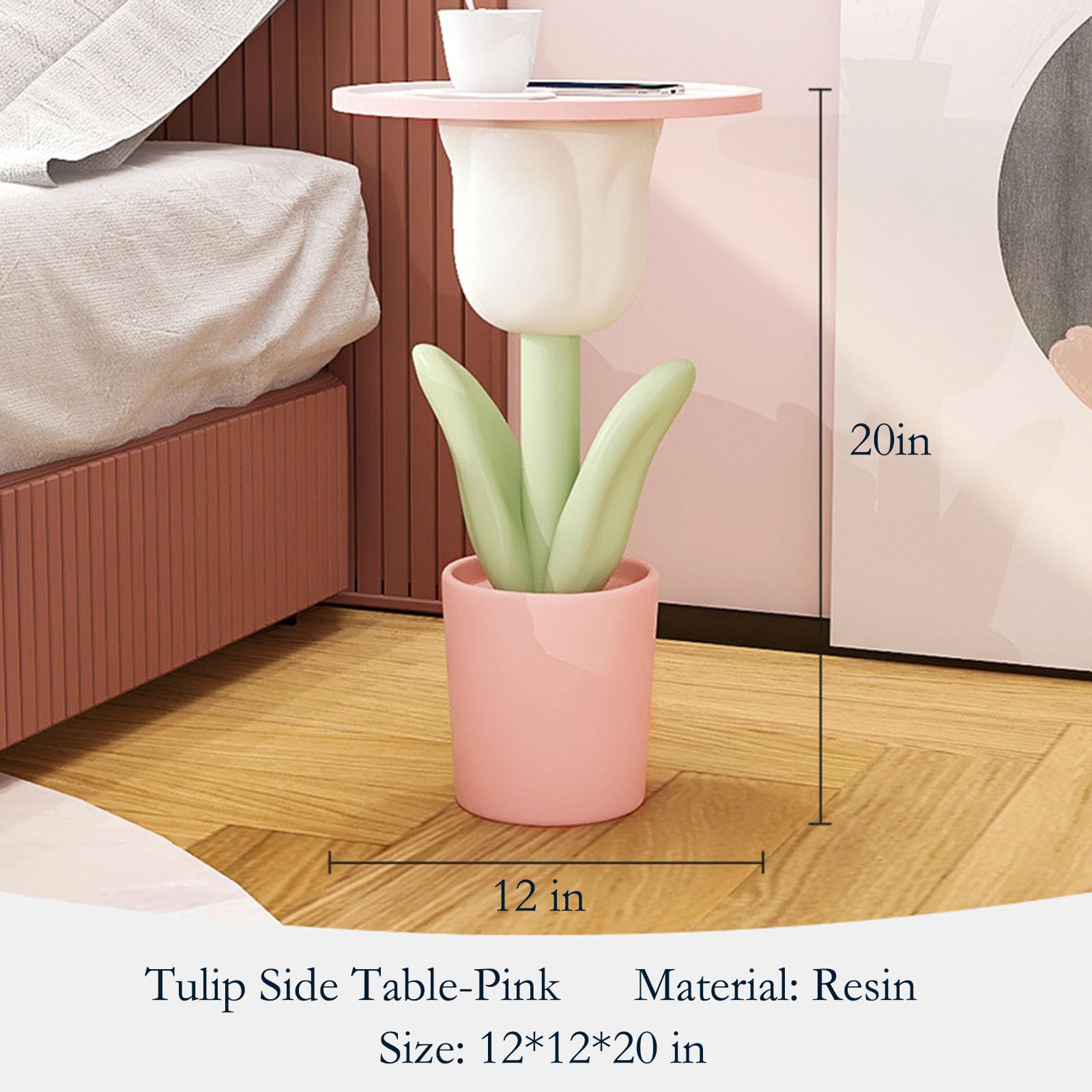 Modern Acrylic Nightstand with Storage - Pink Tulip Funky Furniture for Bedroom, Living Room, Side Table or Plant Stand (Set of 2) - Perfect for Small Spaces, Dorm Rooms & Home Decor