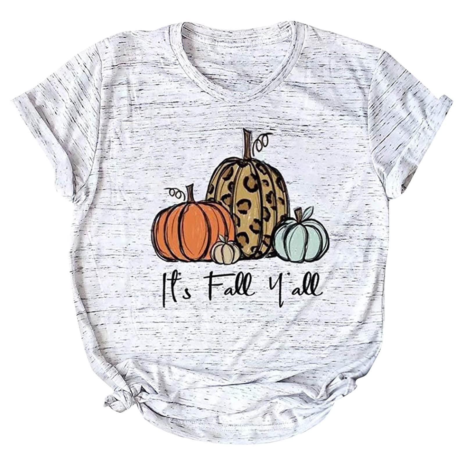 Funny Pumpkin Print Workout Tops for Women - Round Neck Short Sleeve Tunic T-Shirt | Halloween Gym Wear & Casual Fitness Shirt for Yoga, Running & Fall Workouts