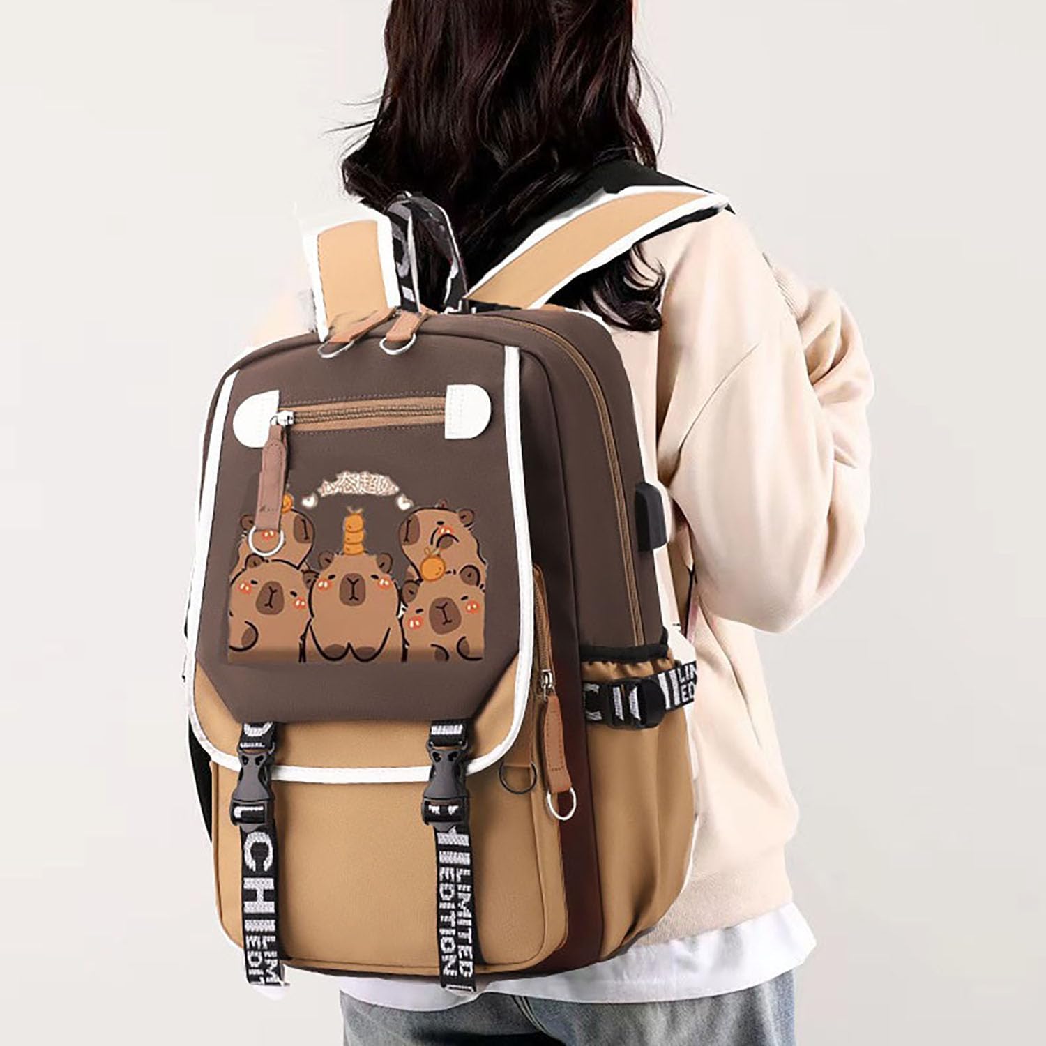 Capybara Backpack for School - Large Cute Kawaii Backpack with Pencil Case, Durable Teenage Girls Boys Bookbag for College, Travel & Daily Use