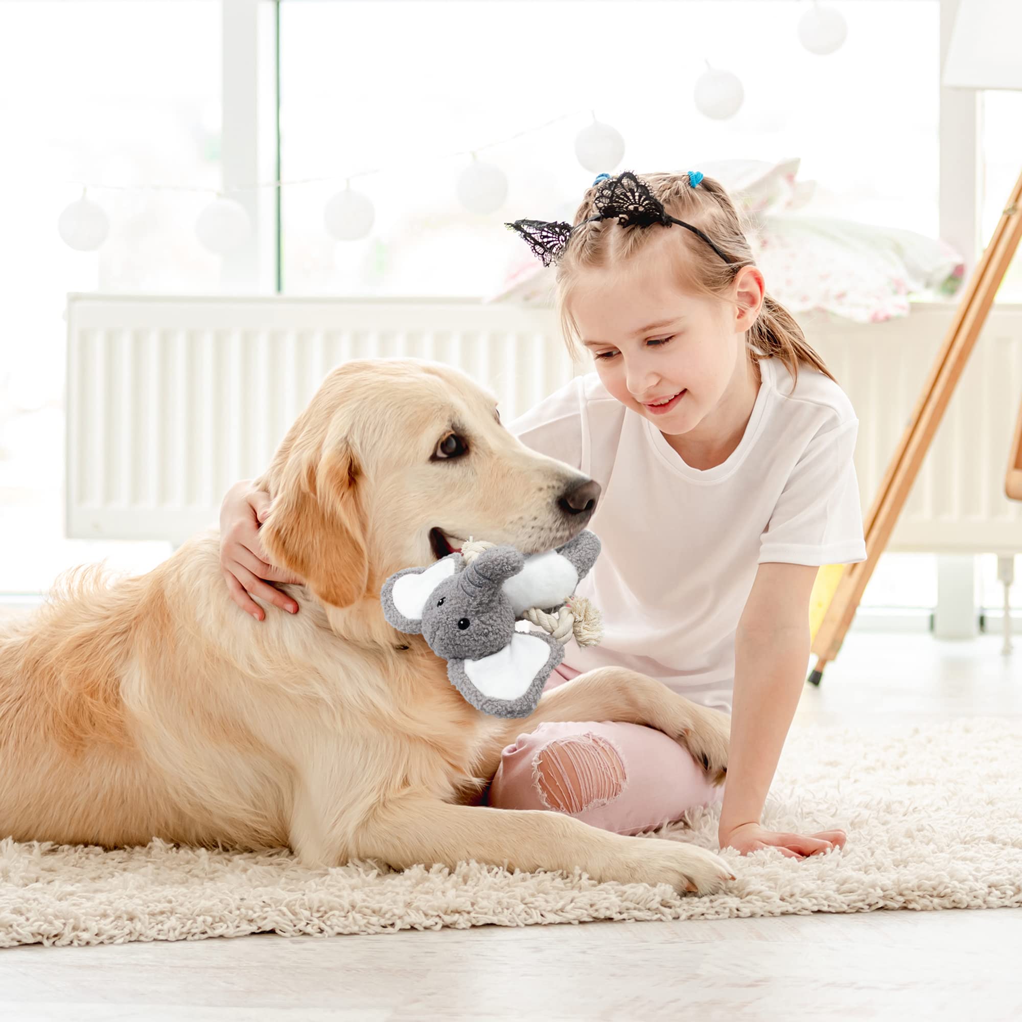 PAZ'S GIFT Cute Plush Elephant Dog Toy - Interactive Pulling, Soothing Companion for Puppies & Small/Medium Dogs - Durable Indoor Chew Toy with Squeaker - Perfect for Teething, Playtime & Anxiety Relief
