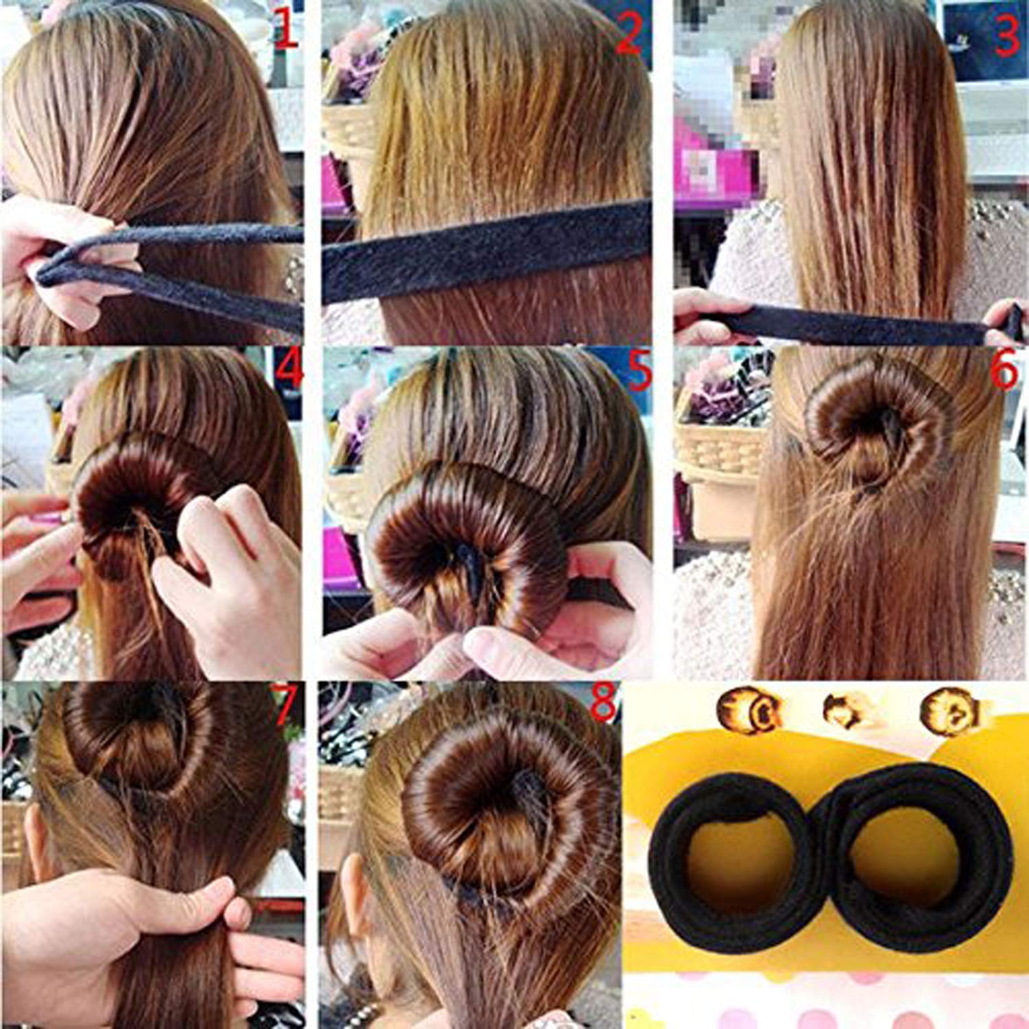 SIYAA Hair Donut Bun Maker - French Roller Hair Styling Tool (Black, Pack of 1) for Updos, Ponytails & Special Occasions
