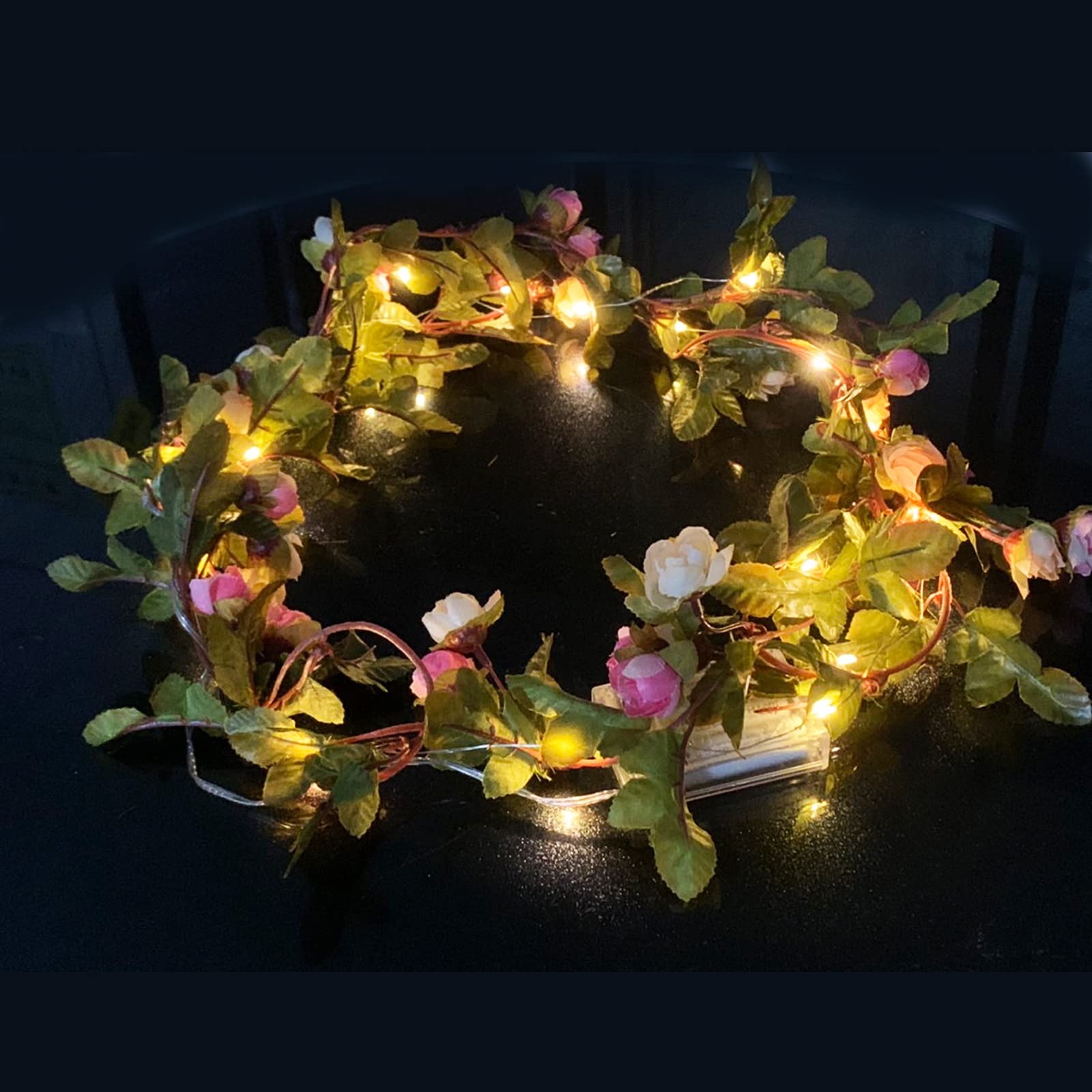 20 LED Artificial Rose Flower Vine String Lights - 2 Meter (6 ft) Battery Operated Rose Ivy Garland Fairy Lights for Wedding, Birthday, Garden Party Decor | Romantic Home, Bedroom, Patio Lighting Decorations