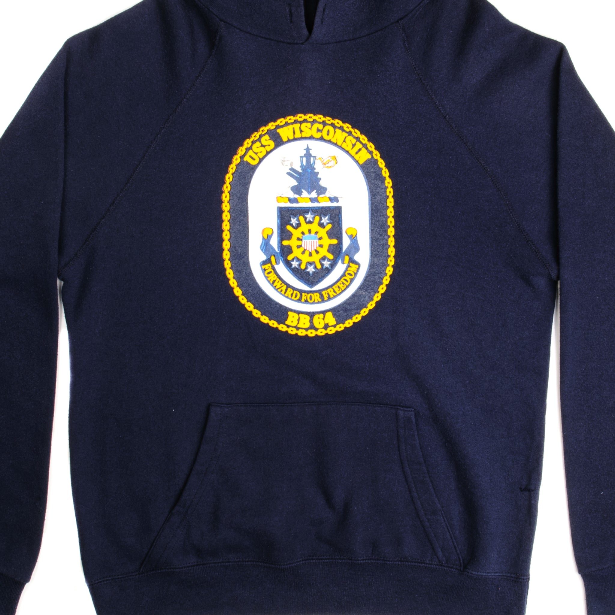Vintage USN USS Wisconsin BB64 Hoodie Sweatshirt - Size Large - Made in USA - Navy Military Apparel for Men & Women - Perfect for Veterans Day, Navy Pride & Casual Wear