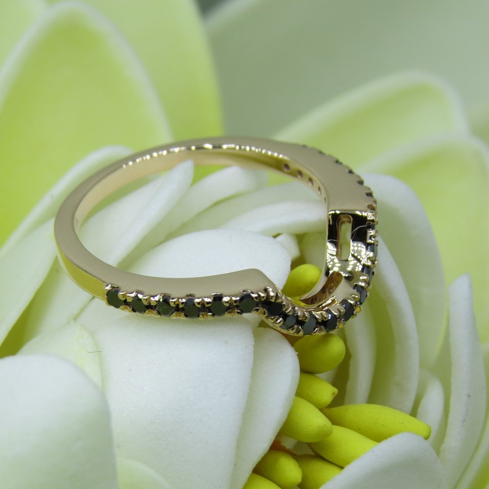 0.25 Carat 14K Solid Gold Round Black Diamond Wedding Stackable Band Guard Ring for Women - Perfect for Bridal Sets, Anniversary Gifts & Everyday Elegance