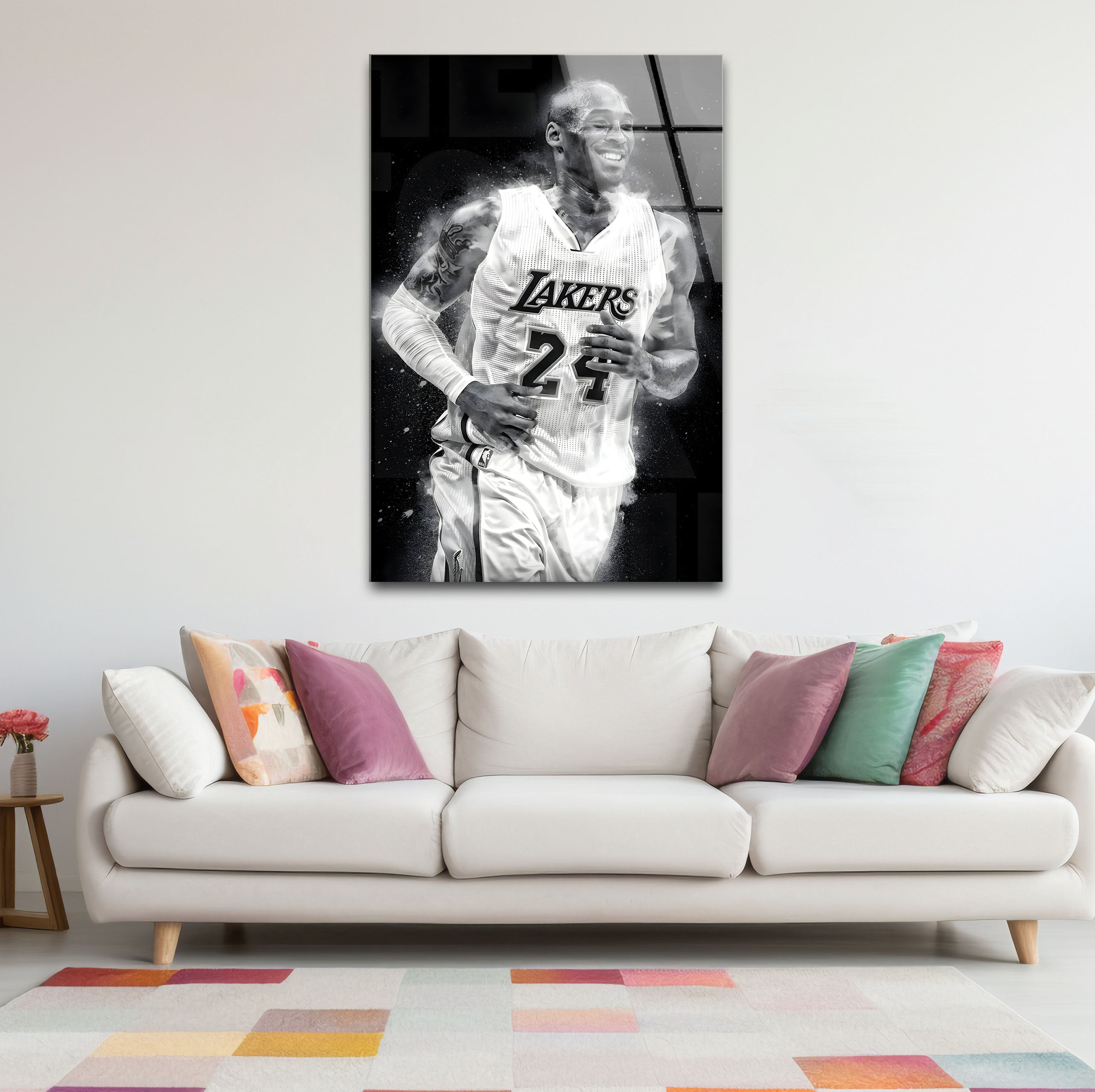 Kobe Bryant Glass Wall Art - Black and White Basketball Decor for Home, Office, or Man Cave - Perfect for Lakers Fans & NBA Memorabilia Collectors