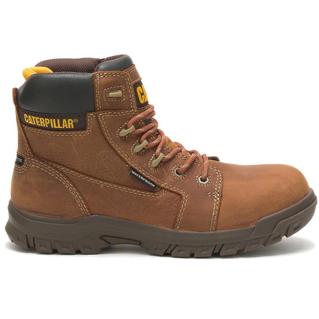 Waterproof Composite Toe Work Boots for Women - Leather Brown Safety Shoes for Construction, Hiking & Outdoor Work