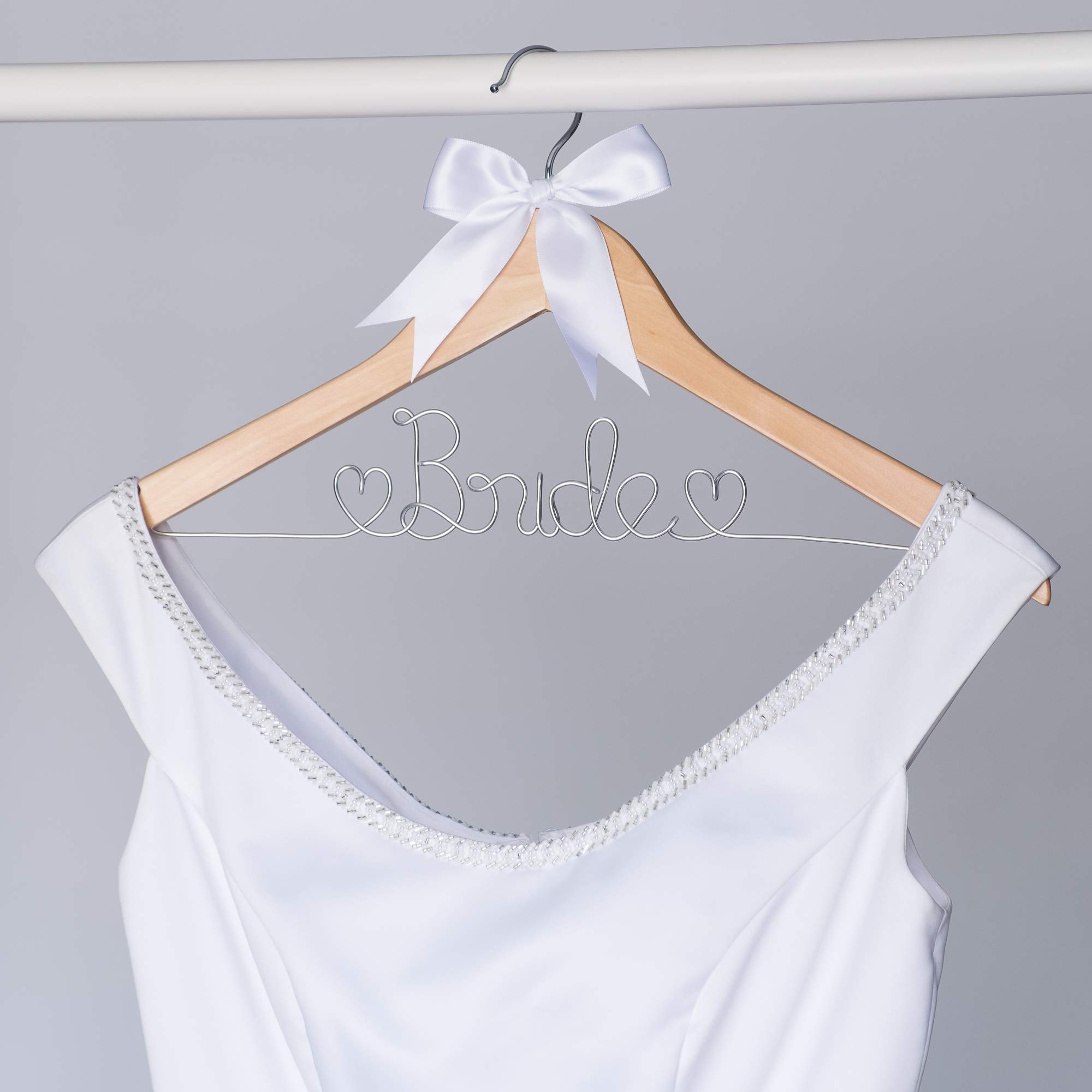 Ella Celebration Bride Wedding Dress Hanger - Natural Wood & Silver Wire Hanger for Wedding Gowns, Bridal Dresses & Formal Attire - Perfect for Bridal Shoots, Wedding Preparations & Closet Organization