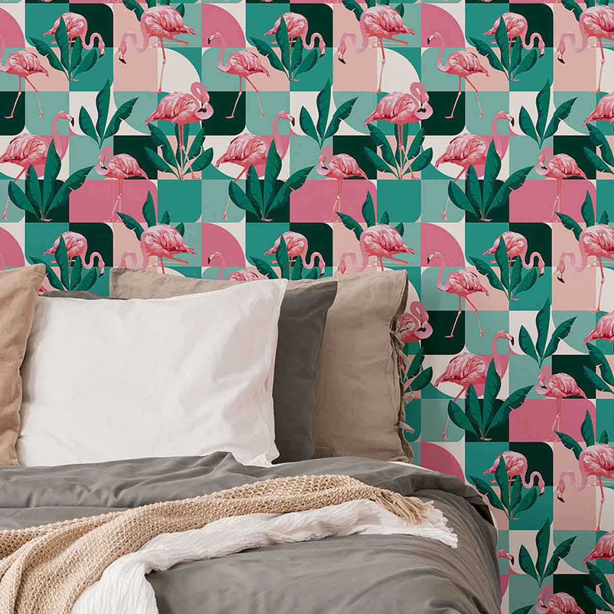 Pink Flamingo Peel and Stick Removable Wallpaper - Self-Adhesive Decorative Wall Covering for Bedroom, Nursery & Home Decor - Easy to Apply & Remove