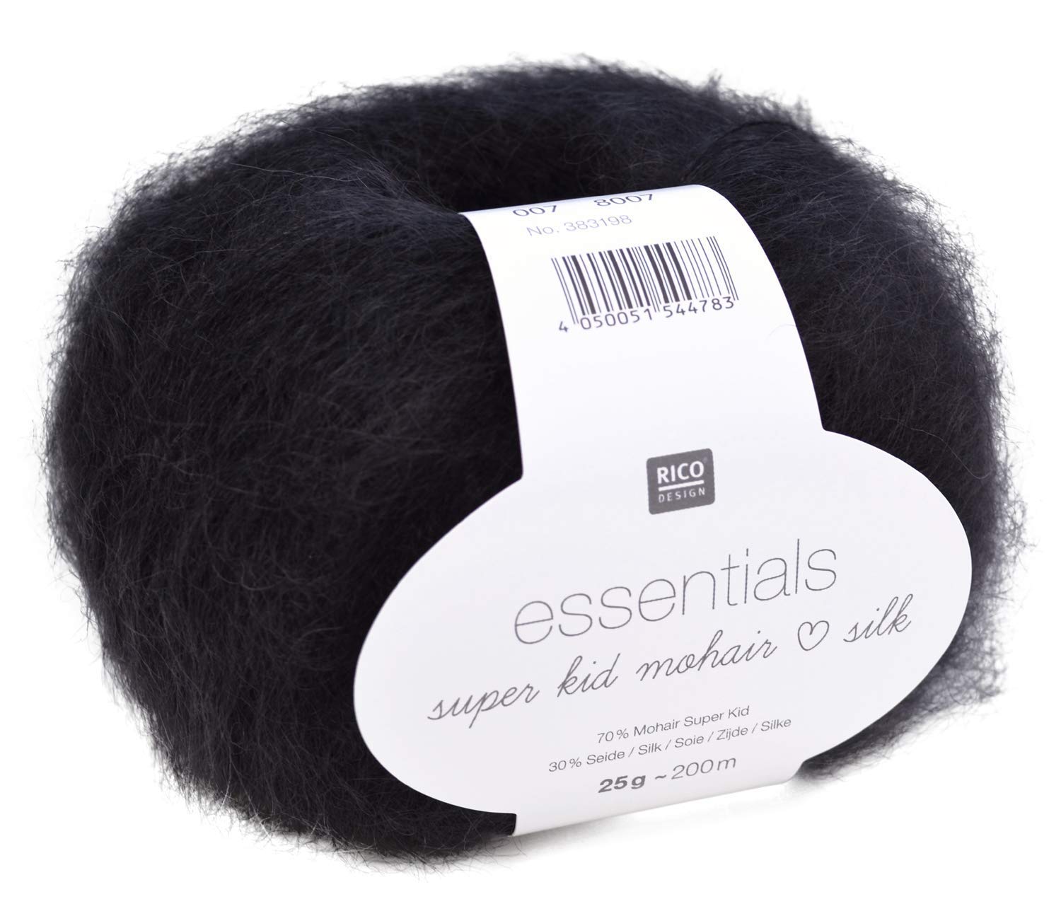 Rico Essentials Super Kid Mohair Loves Silk 007 Black Yarn - Premium Knitting & Crochet Wool for Scarves, Sweaters & Baby Clothes - Soft & Luxurious Handmade Craft Supplies
