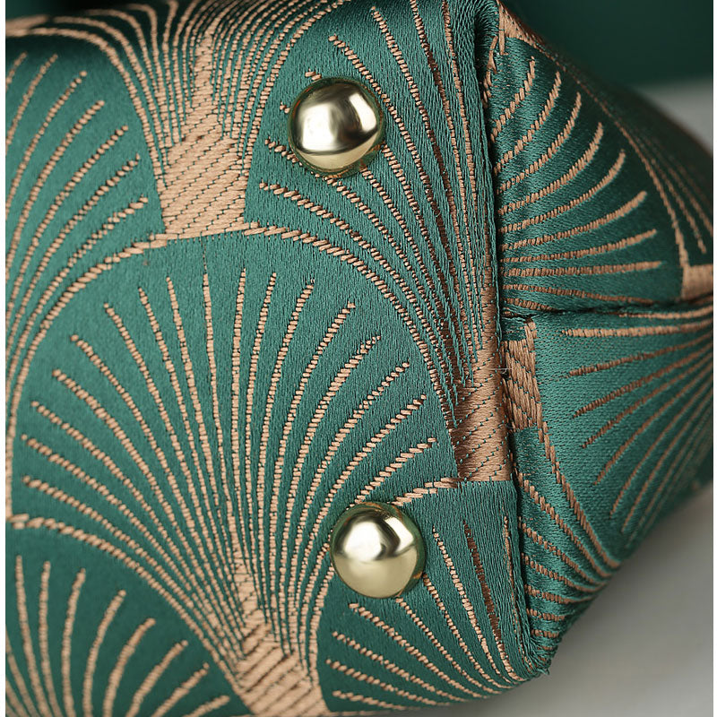 Elegant Handmade Green Floral Chain Top Handle Clutch Bag for Women - Perfect for Evening Parties, Weddings & Special Occasions