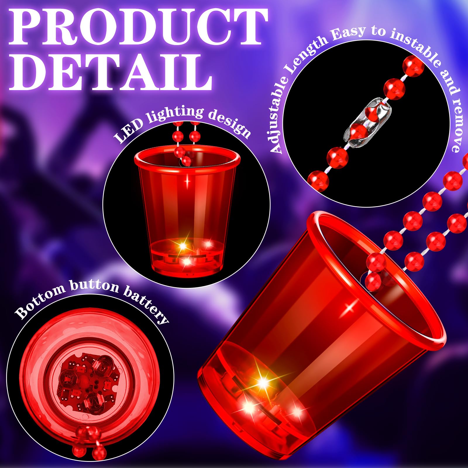 60 Pcs Glow in the Dark Shot Glass Necklaces - LED Light Up Party Cups for Halloween, Christmas, Birthday & Wedding - 15 Vibrant Colors - Perfect for Nightclubs, Raves, Bar Crawls & Themed Parties