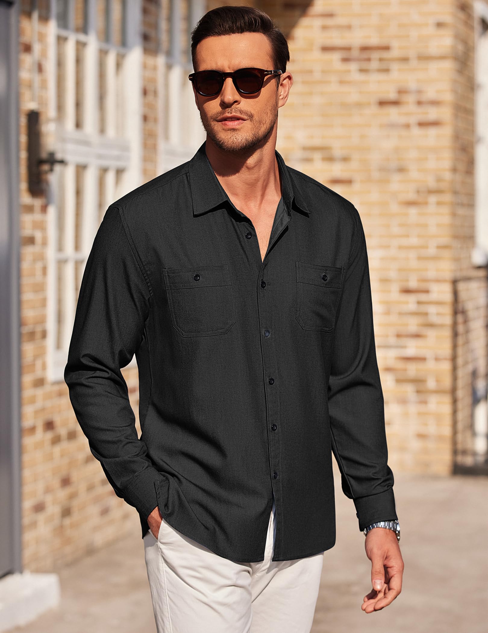 COOFANDY Men's Casual Button Down Shirts - Long Sleeve Wrinkle Free Dress Shirts for Office & Untucked Style | Perfect for Business Casual, Date Night & Everyday Wear