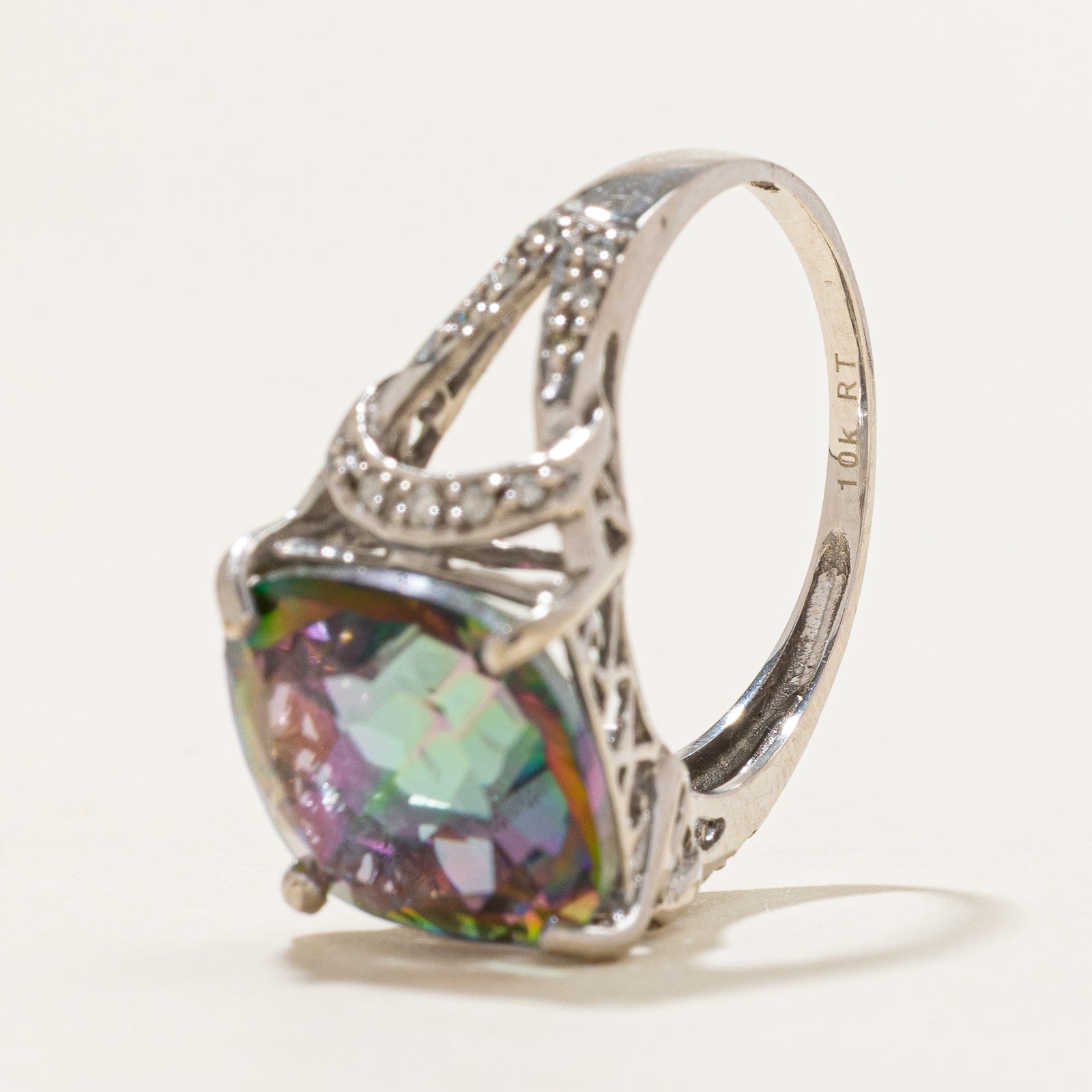 Stunning 9.00ct Cushion Cut Mystic Topaz & 0.10ctw Diamond Cocktail Ring - Size 7.25 | Elegant Evening Wear, Anniversary Gift, Special Occasion Jewelry