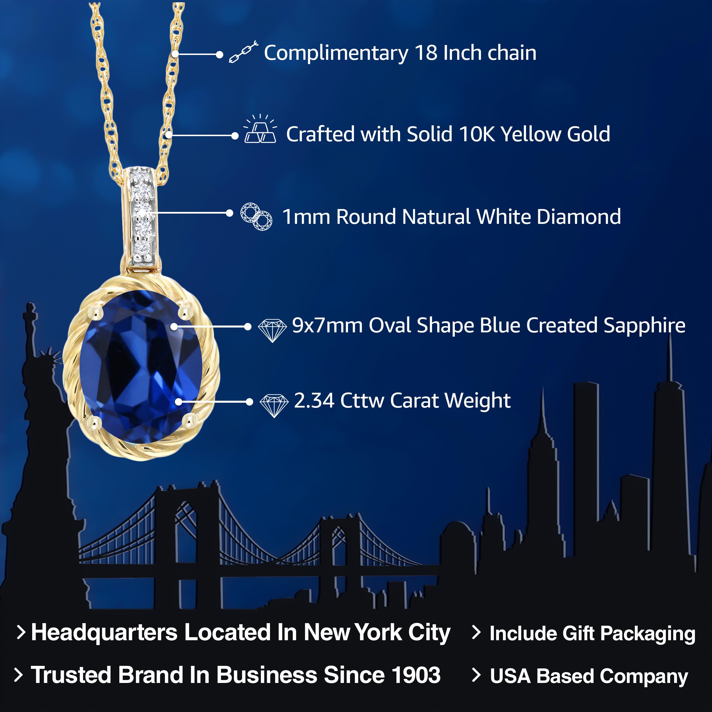 10K Yellow Gold 9X7MM Oval Birthstone & Diamond Pendant Necklace for Women | 18