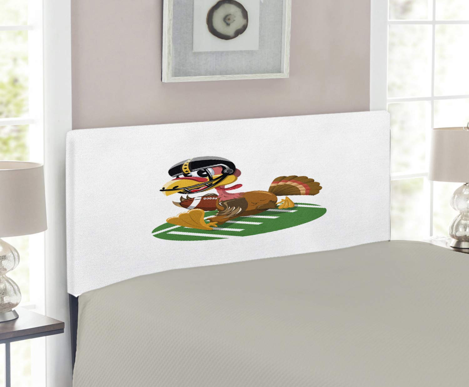 Ambesonne Funny Turkey Headboard - American Football Playing Bird & Thanksgiving Theme - Upholstered Decorative Metal Bed Frame with Memory Foam - Twin Size Multicolor - Perfect for Kids' Rooms, Dorm Decor & Holiday Themed Bedrooms