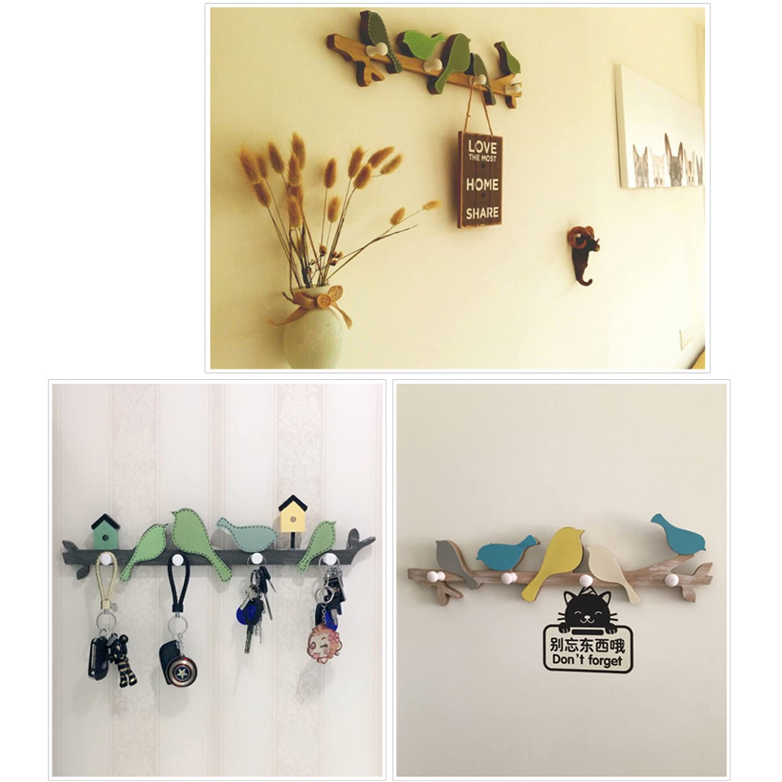 Wooden Bird Coat Hooks - Decorative Wall Key Holder for Living Room, Bedroom & Bathroom