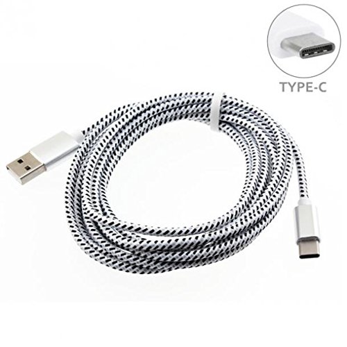 Premium 10ft Braided USB-C Cable Fast Charger for LG G7 ThinQ - White Nylon Cord with Rapid Charging & Data Sync - Perfect for Home, Office & Travel Charging Needs