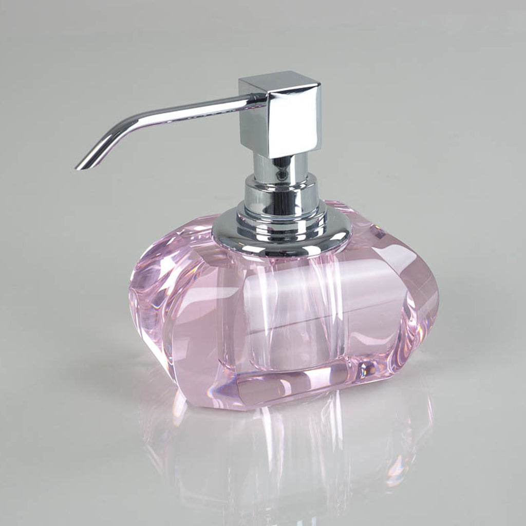 Elegant Kristall Soap Dispenser - Free Standing Brass, Glass, Pink & Polished Chrome Bathroom Accessory for Modern Home Decor | Perfect for Kitchen, Bathroom & Luxury Spa Settings