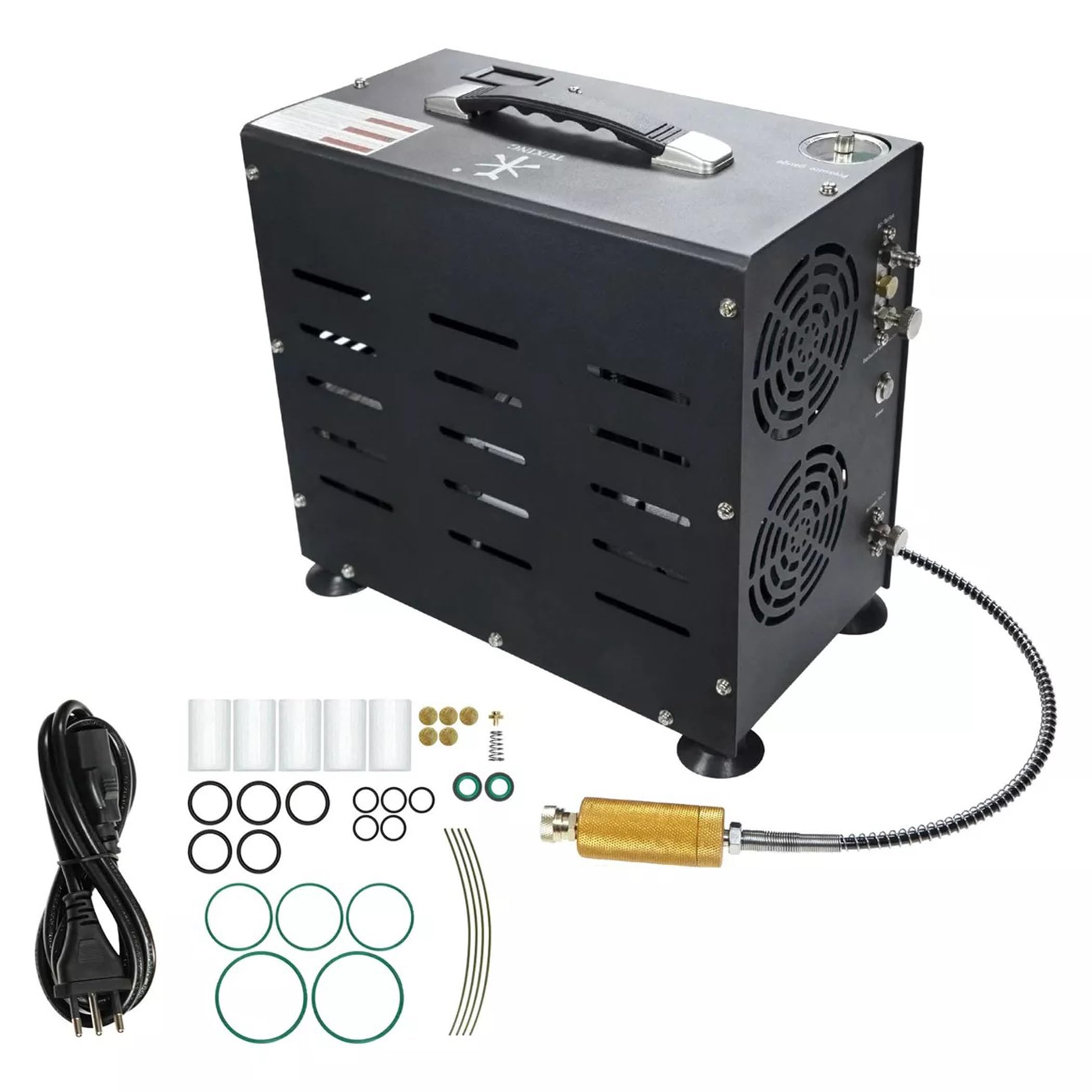 TUXING 800W Dual-Cylinder PCP Air Compressor Pump - 4500PSI High Pressure with Auto Stop & Built-in Cooling Fan - for PCP Rifles, Scuba Tanks, Paintball & Airgun Refilling - Perfect for Hunting, Shooting Sports & Underwater Diving