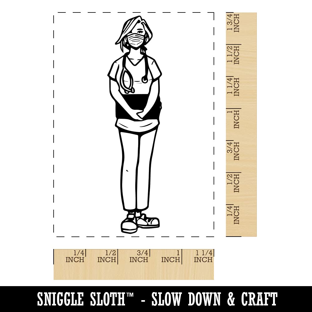 Small 1.7 Inch Rectangle Rubber Stamp for Nurses - Medical Scrubs & Clipboard Design - Perfect for Crafting, Scrapbooking & Office Documentation