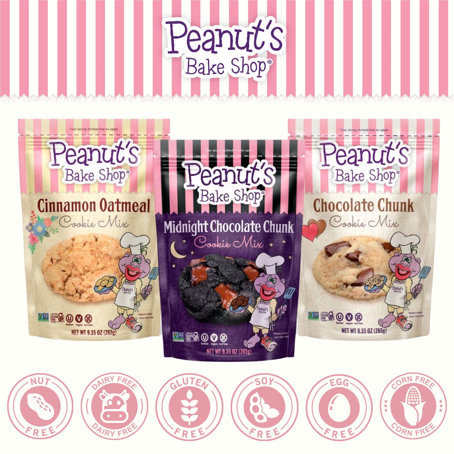 Peanut's Bake Shop Vegan Gluten-Free Cookie Mix Variety Pack - 3 Pack | Non-GMO, Kosher, Plant-Based Baking Mix for Healthy Desserts | Perfect for Holidays, Gifts & Family Baking Activities