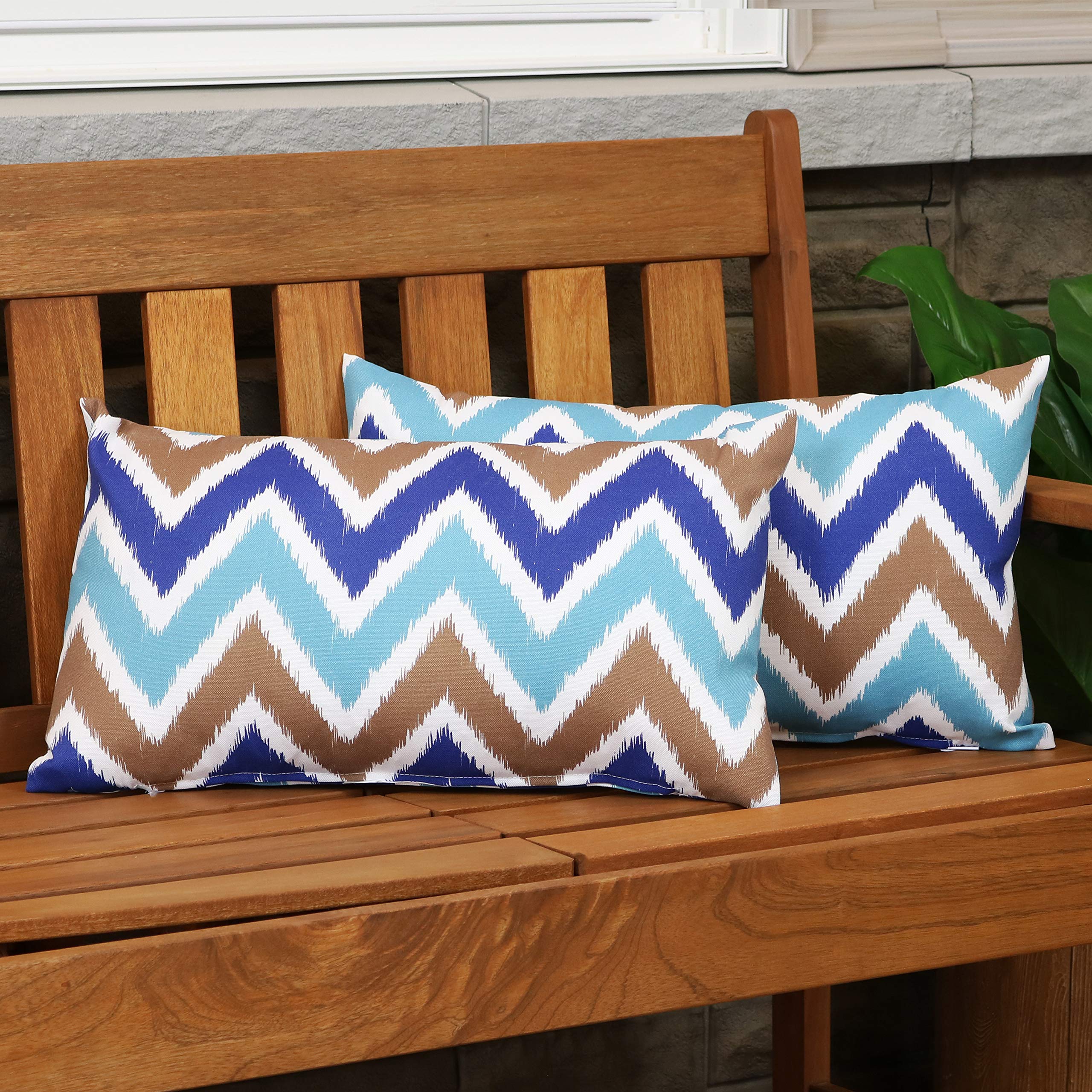 Sunnydaze Decorative Throw Pillow Covers Set of 2 - Indoor & Outdoor Rectangle Cushion Covers with Zipper, Weather-Resistant Polyester Fabric - Chevron Bliss Pattern 12x20 Inches - Perfect for Sofa, Patio, Bedroom & Porch Decor