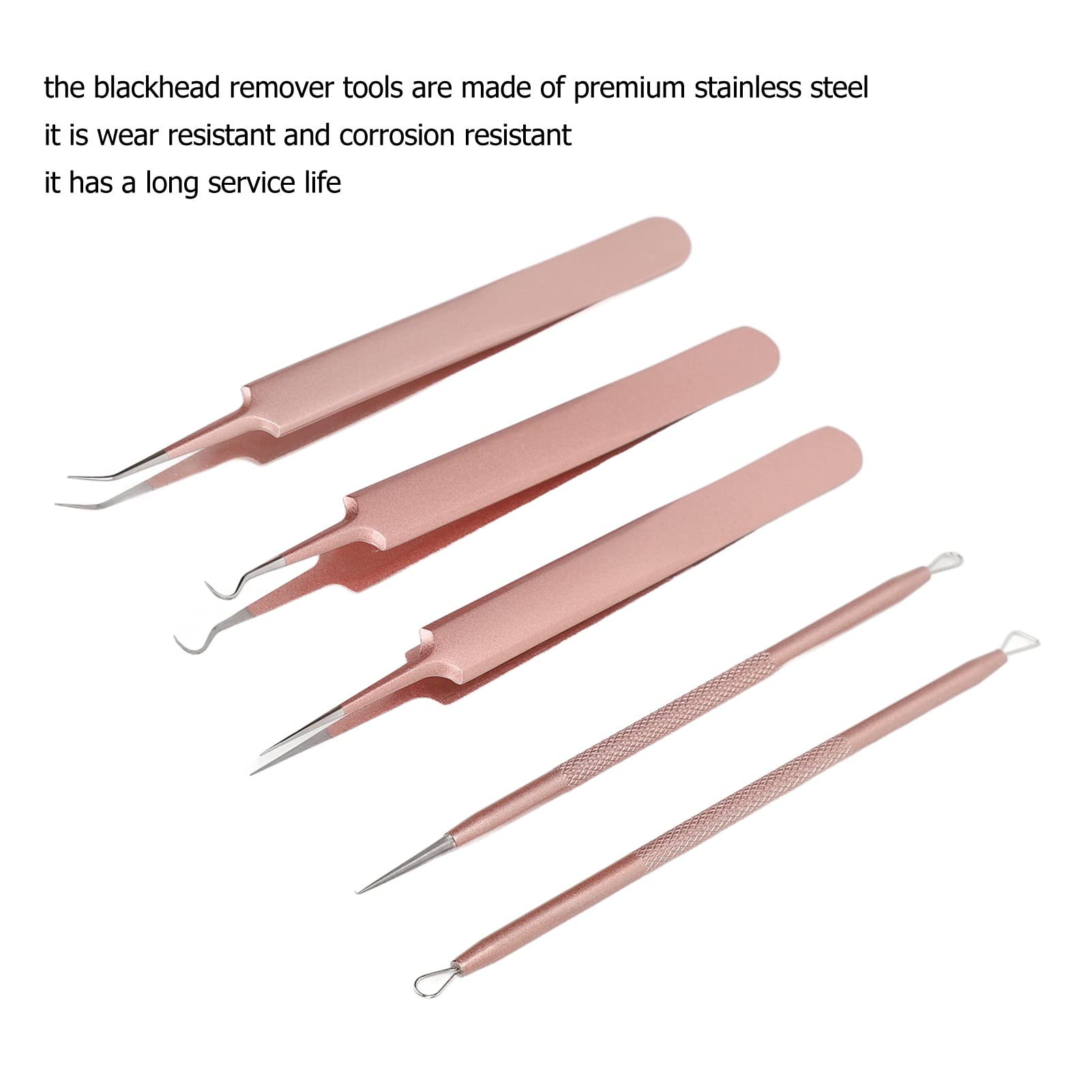 EXCLUZO Professional Pimple Extractor Needles Kit - Stainless Steel Blackhead & Whitehead Remover, Non-Slip Pore Cleaner Tools for Acne Treatment (Rose Gold) - Perfect for Home Skincare & Facial Care Routine