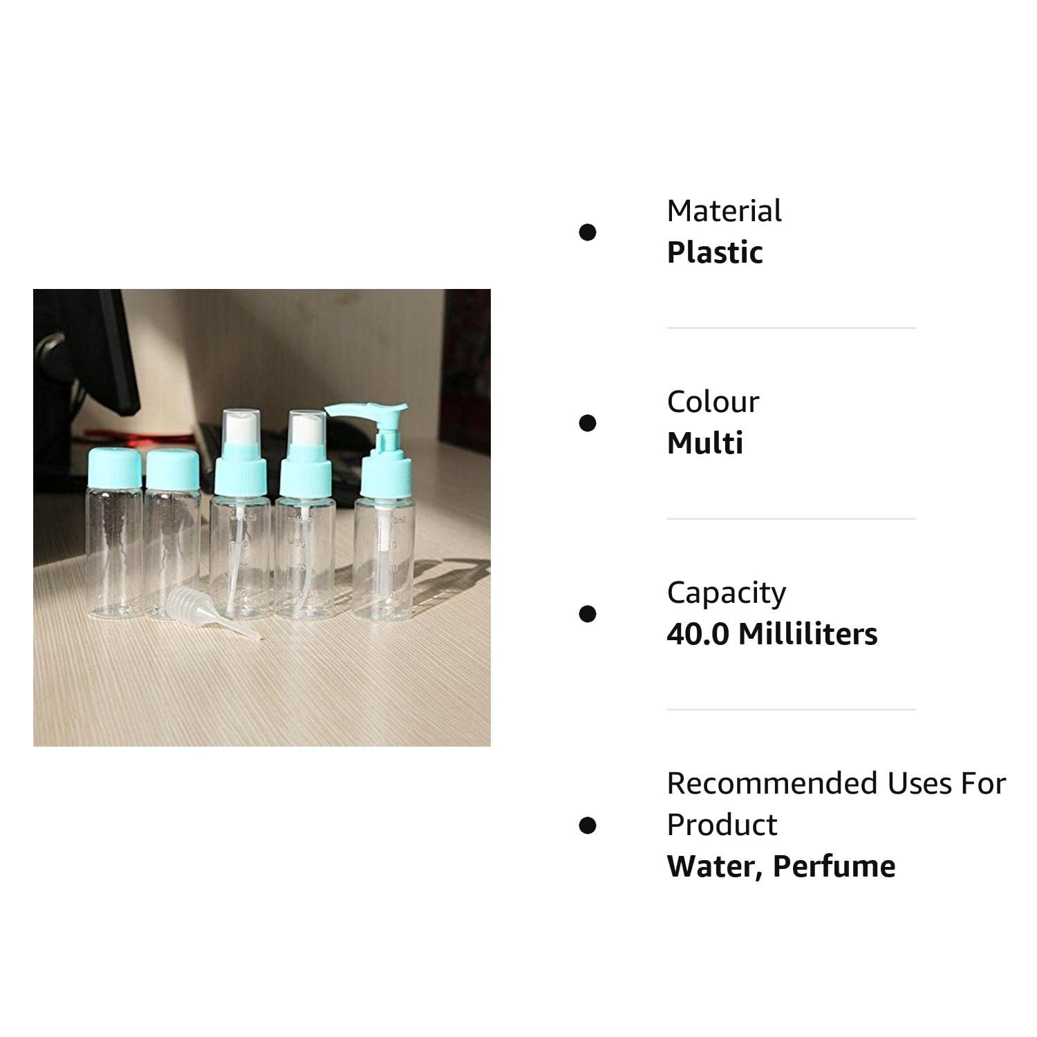 Zollyss 6-Piece Travel Bottle Set - 40ml Empty Refillable Spray Bottles for Cosmetics, Perfume & Liquids | Leak-Proof Transparent Plastic Containers | Perfect for Travel, Gym, Toiletries & DIY Beauty Products