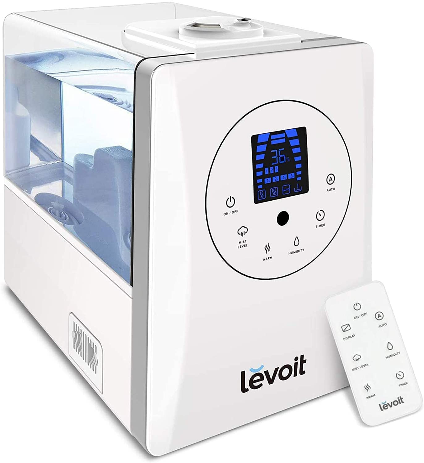 LEVOIT 6L Warm & Cool Mist Humidifier for Large Rooms & Bedrooms - Essential Oil Diffuser with Built-in Humidity Sensor - Perfect for Home, Office, Nursery & Plants (Gray/White)
