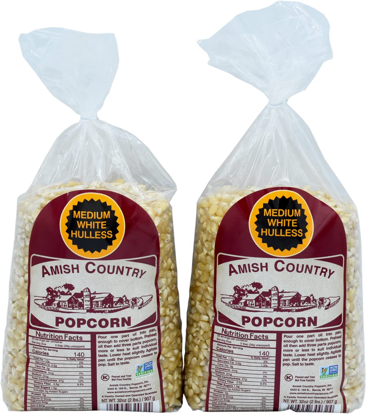 Amish Country Popcorn - 2 Pack (2 Lb Each) | Medium White Kernels | Non-GMO, Gluten Free, Old Fashioned Popcorn | Perfect for Movie Nights, Snacking & Gift Giving