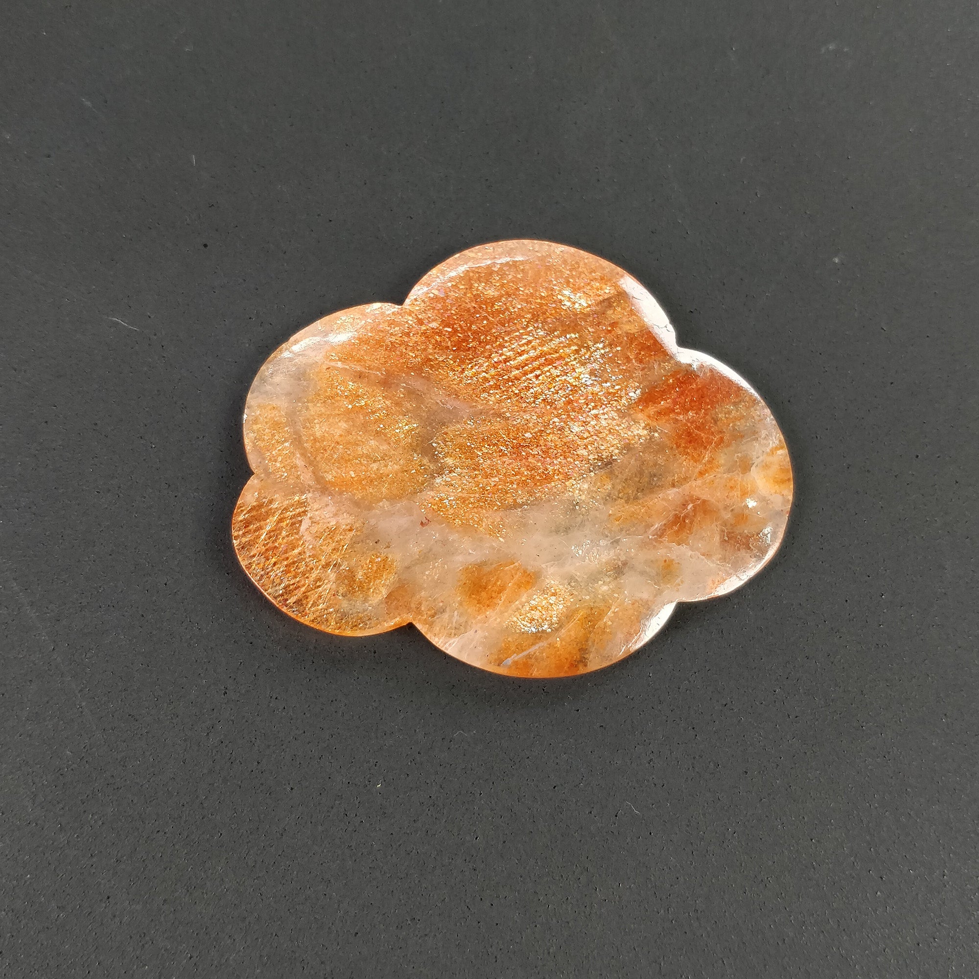 Natural Untreated Chatoyant Orange Sunstone Gemstone Carving - 50.65cts Hand Carved Cloud Shape 47x38mm | Healing Crystal, Jewelry Making, Meditation Stone | With Authenticity Video