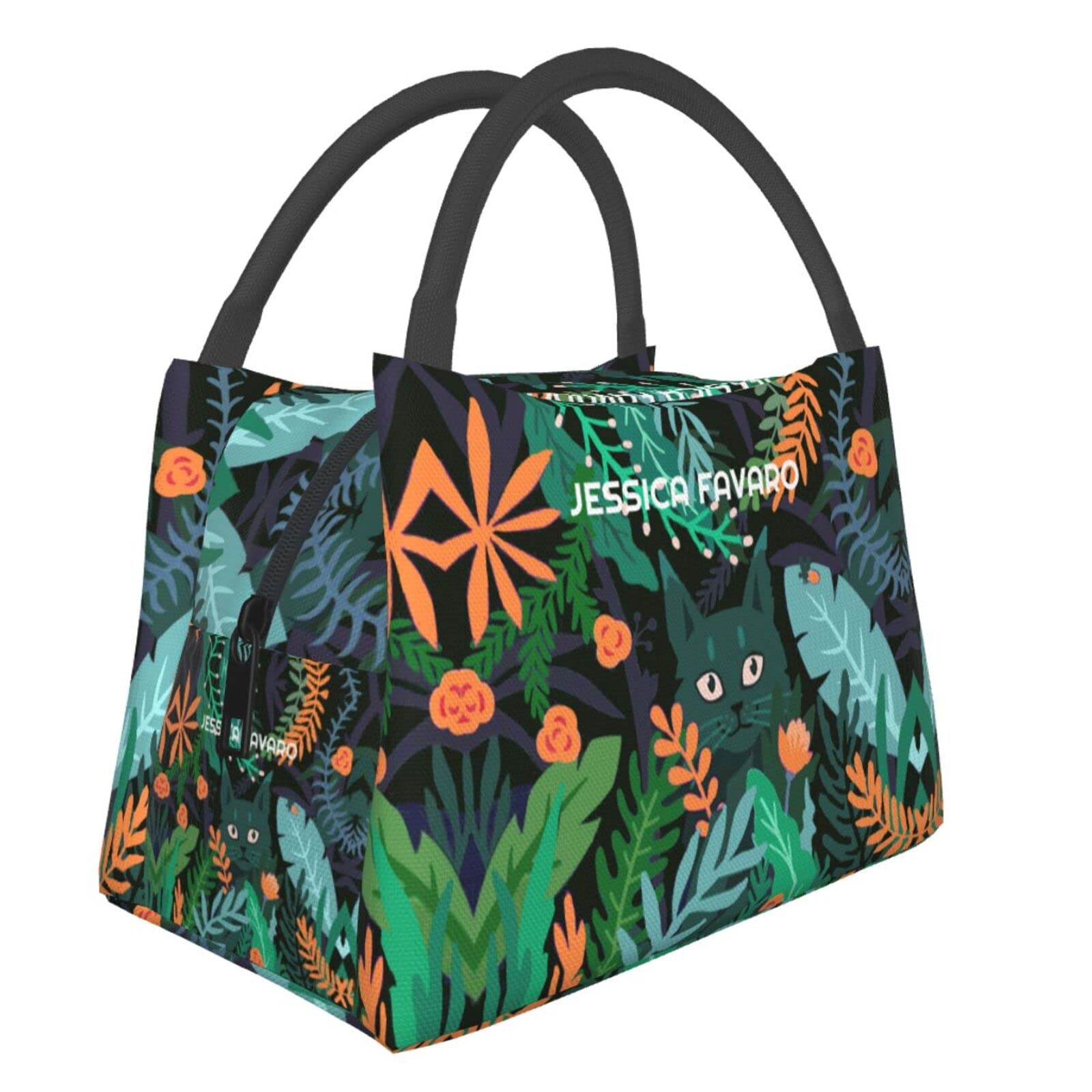 Insulated Reusable Lunch Bag for Women - Large Waterproof Cooler Lunch Box with Foldable Design for Work, Office, Picnic & Outdoor Activities (Rain Forest Cat Pattern)
