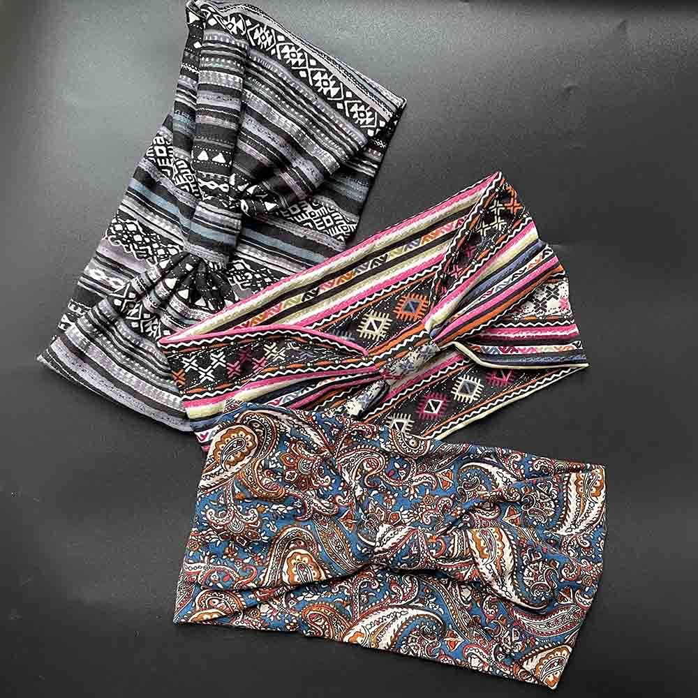 3PCS Boho Bandeau Headbands - Wide Knot Stretch Elastic Floral Printed Hairbands for Women & Girls | Yoga, Workout, Sports & Fashion Accessories | Stylish Fabric Turban Headwraps for Everyday Wear
