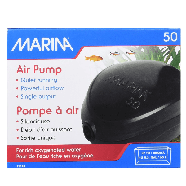 Marina A50 Aquarium Air Pump - 15 Gallon Fish Tank Oxygen Pump for Freshwater & Saltwater Aquariums - Quiet & Energy Efficient Air Pump for Home, Office, or Pet Store Use