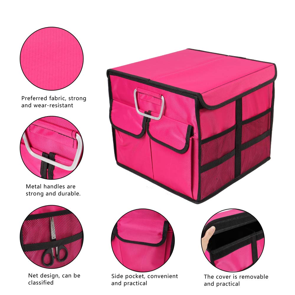 Collapsible Car Trunk Organizer with Non-Slip Straps - Portable Multi-Compartment Storage for SUV, Truck, Minivan & Auto Vehicles (Small, Rose Red) - Perfect for Road Trips, Grocery Shopping & Car Organization
