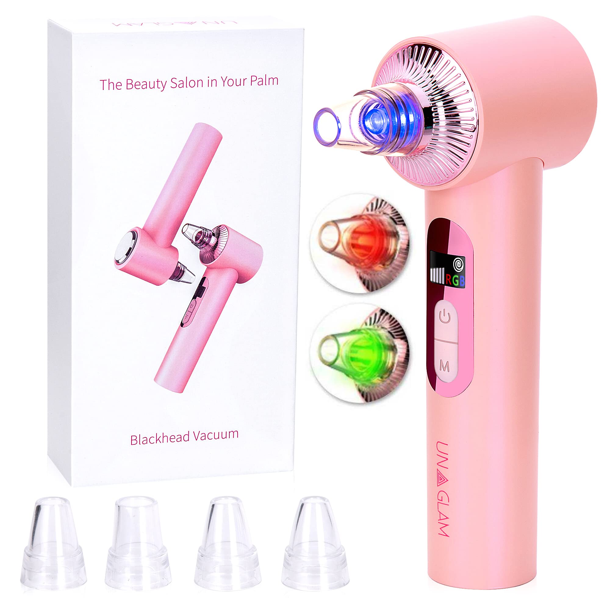 UNAGLAM Pore Vacuum Blackhead Remover with LED Light Therapy - 5 Adjustable Suction Power Acne Treatment Device, USB Rechargeable - Perfect for Facial Cleansing & Skincare Routine at Home