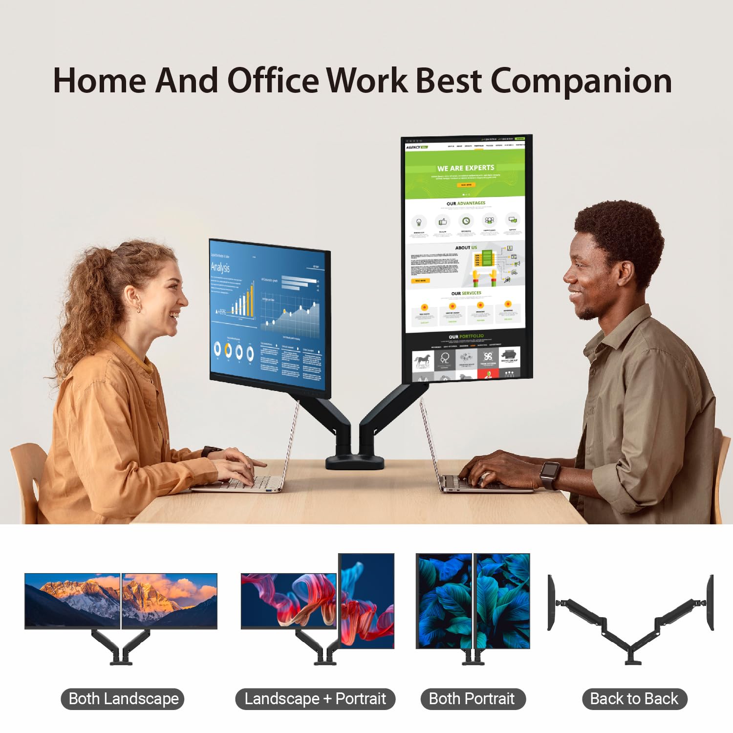 J5Create Ergonomic Dual Monitor Stand - Adjustable 2 Screen Desk Mount for 17-32 Inch Monitors with Cable Management, Clamp & Grommet Base (JTSA102) - Perfect for Home Office, Gaming Setup & Workspace Productivity